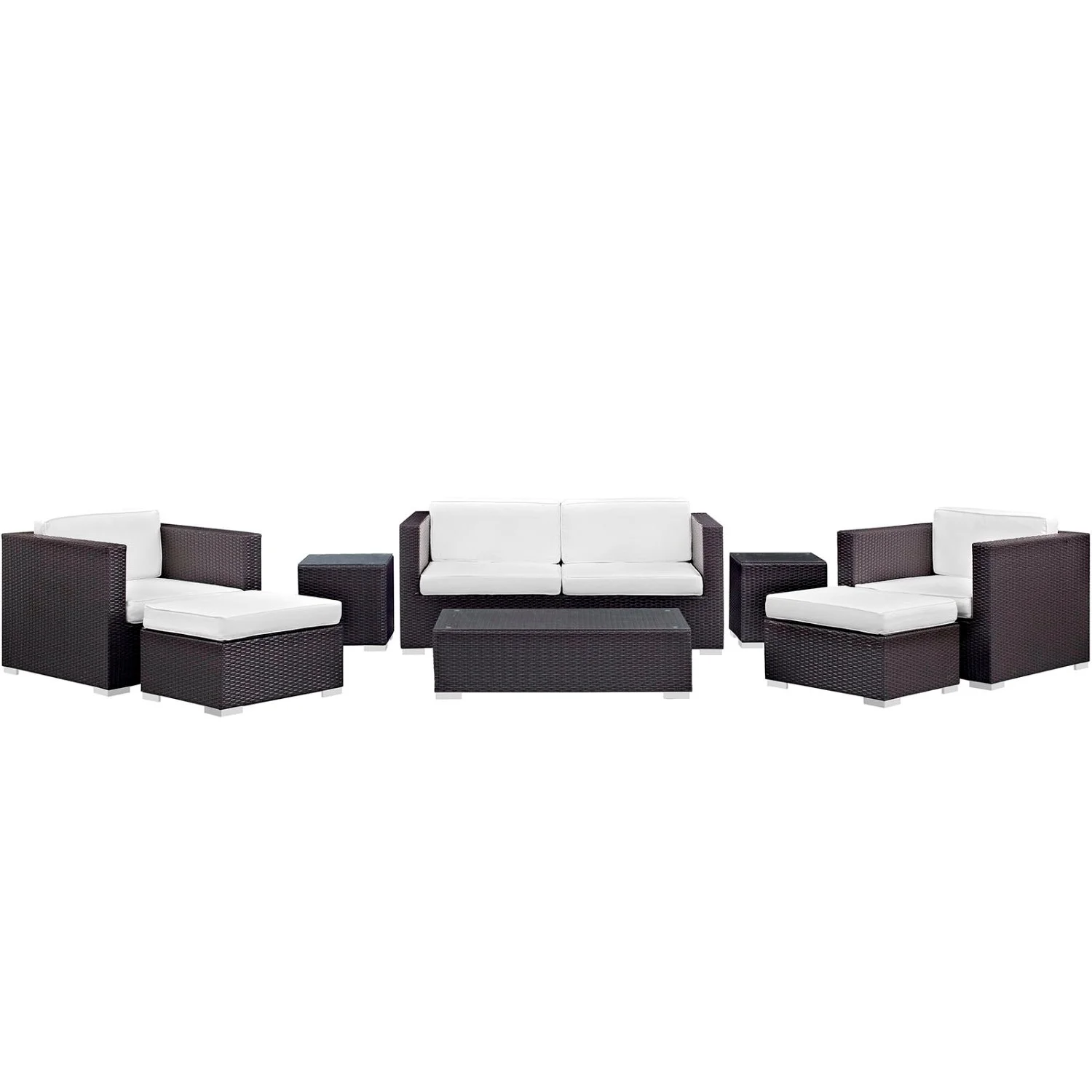 Lounge Sectional Sofa Table Set, White, Rattan, Wicker, Outdoor Patio Balcony Cafe Bistro Garden Hospitality Restaurant, Modern Contemporary HB35881