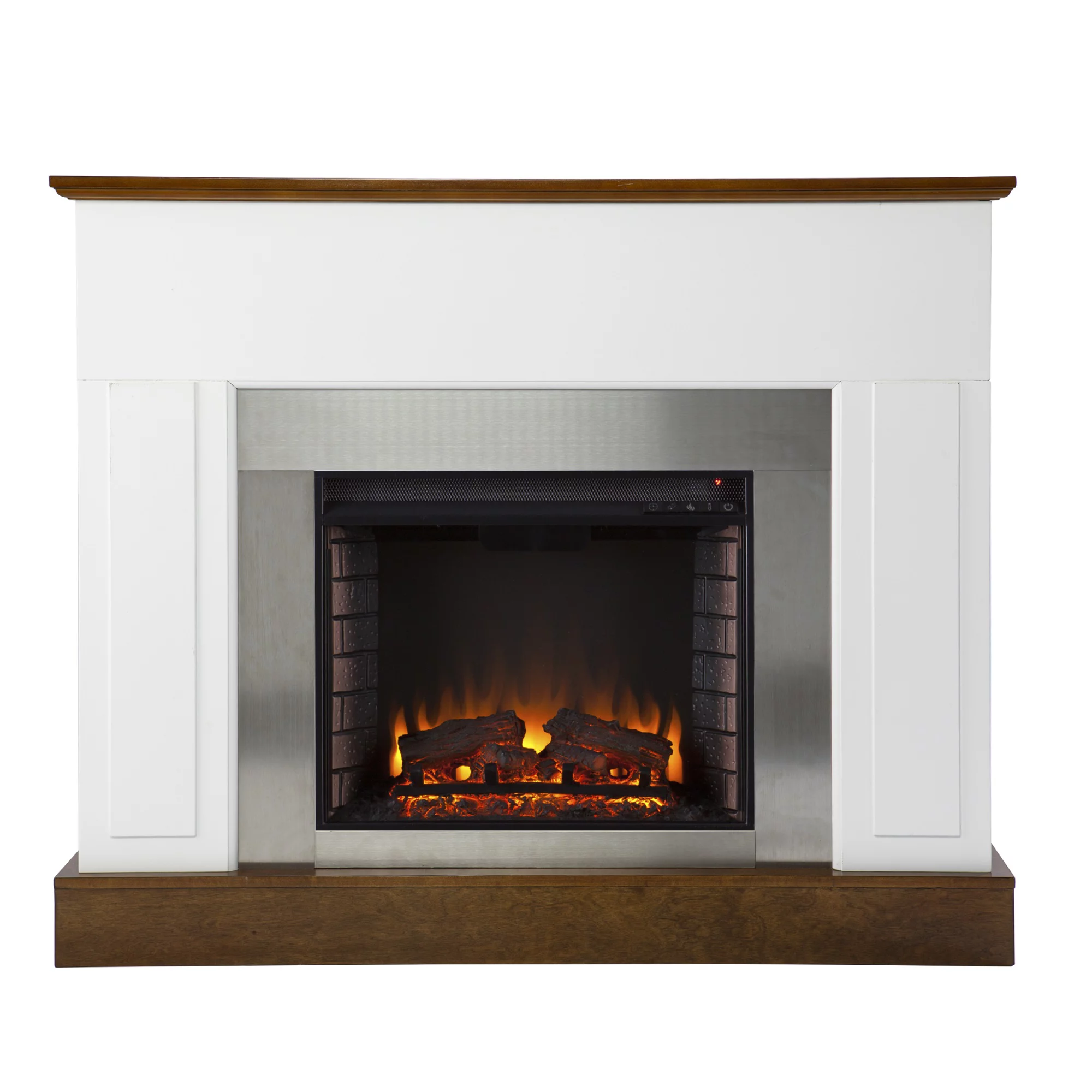 SEI Furniture Eastrington Electric Fireplace in White/Dark Tobacco/Nickel