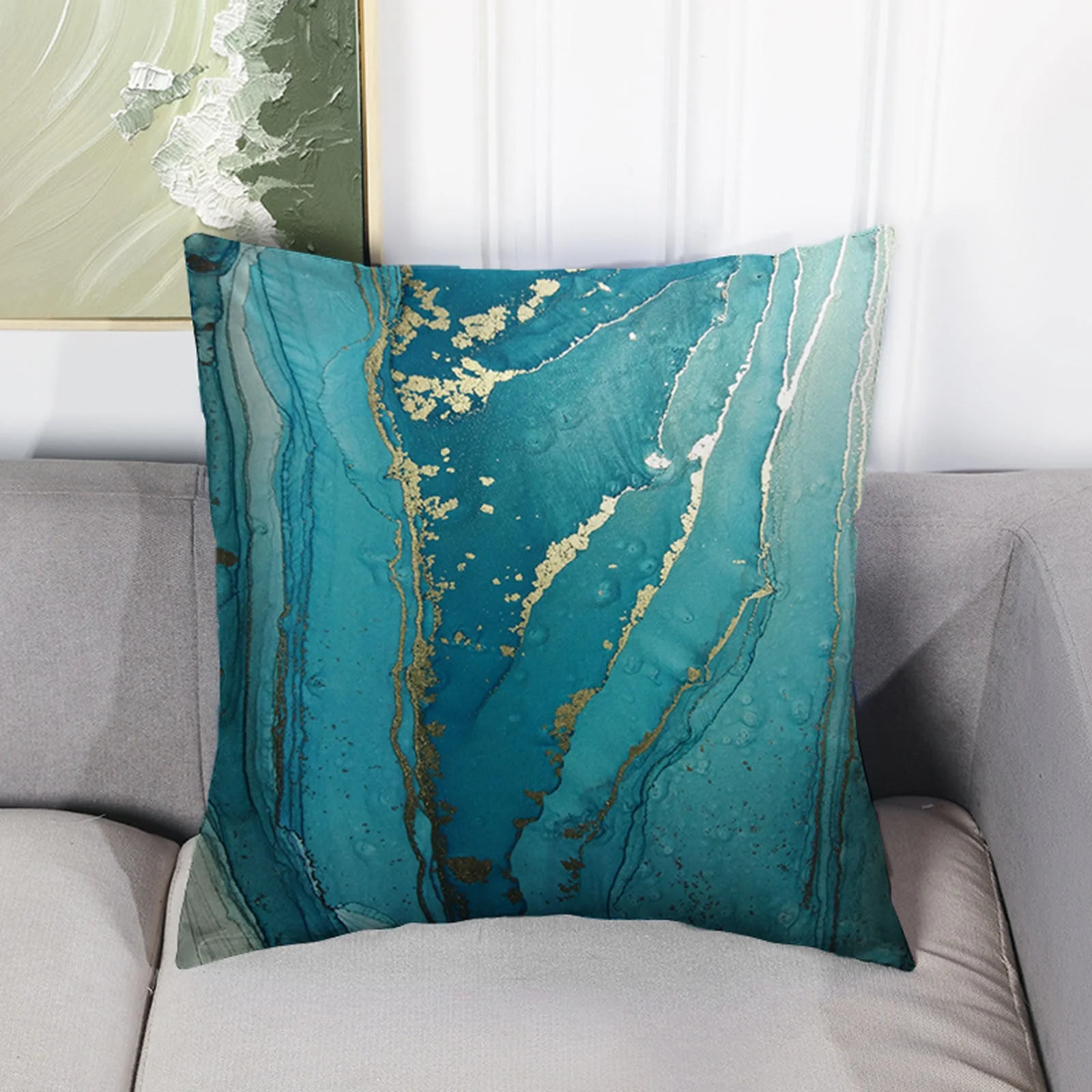 Yeetfub Turquoise Abstract Art Polyester Flannel Pillowcase Digital Printing Cushion Pillowcase Home Sofa Hanging Chair Pillow Car Seat Cushion Coreless