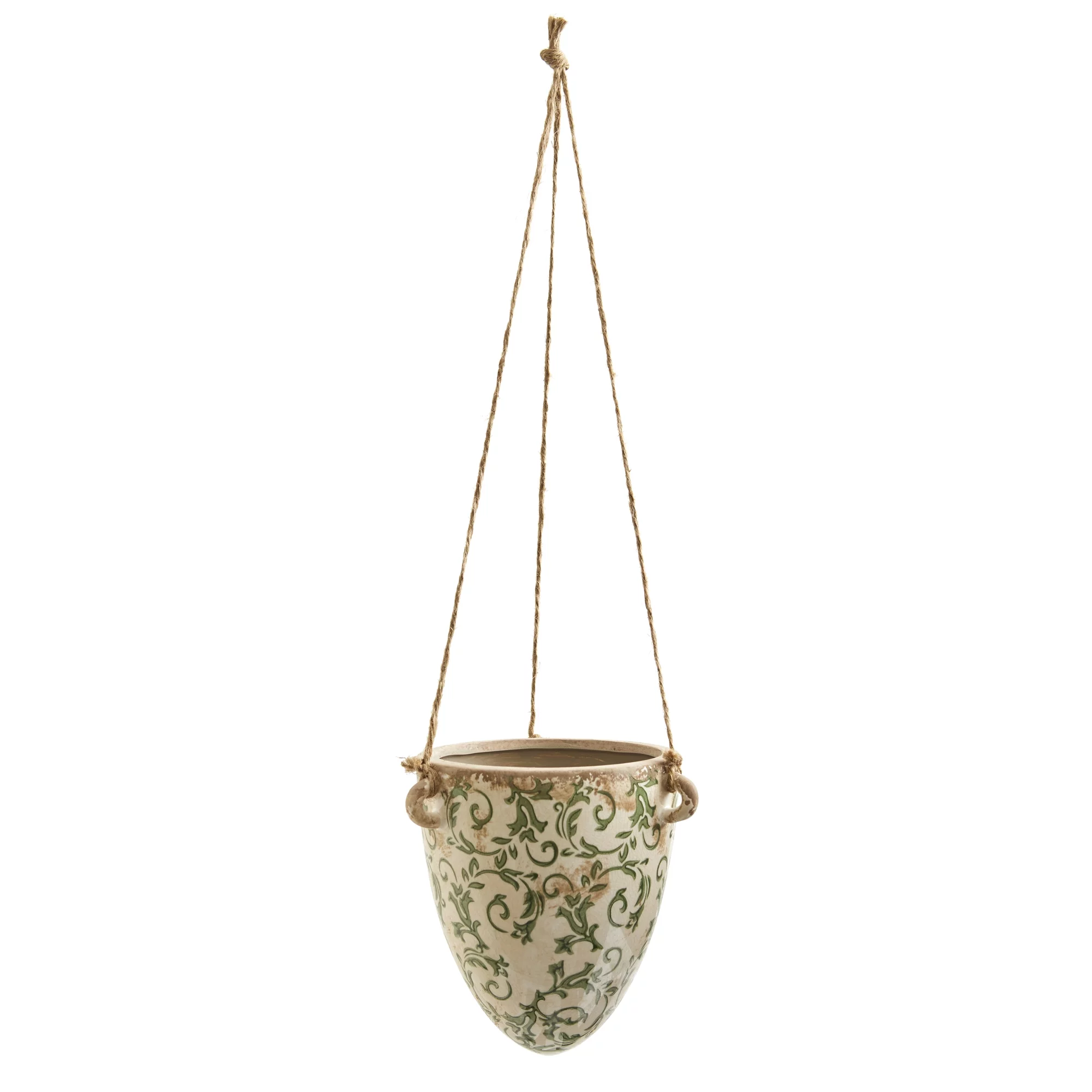 Nearly Natural 2' Green Tuscan Hanging Ceramic Scroll Planter