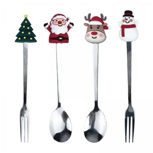 deevoka 5x4x Christmas Coffee Spoons Forks Set Xmas Dinner Forks Set for Party Wedding 5 Pcs