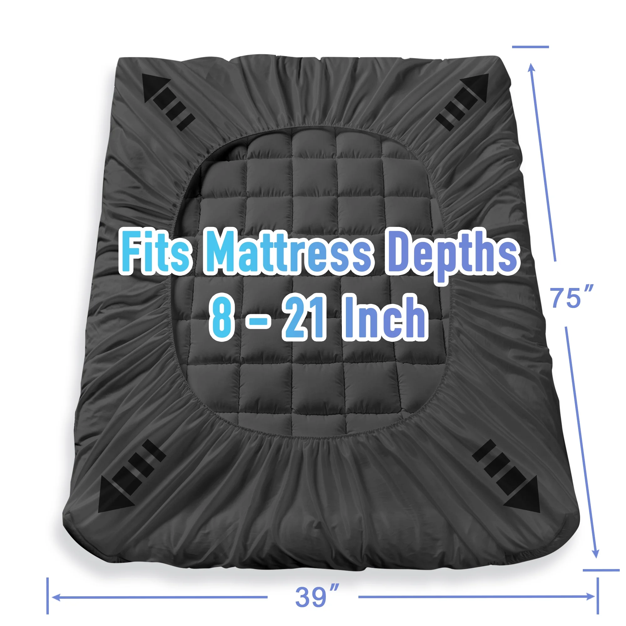 JUSTLET Cooling Washable Mattress Protector, Gray Mattress Topper, Full