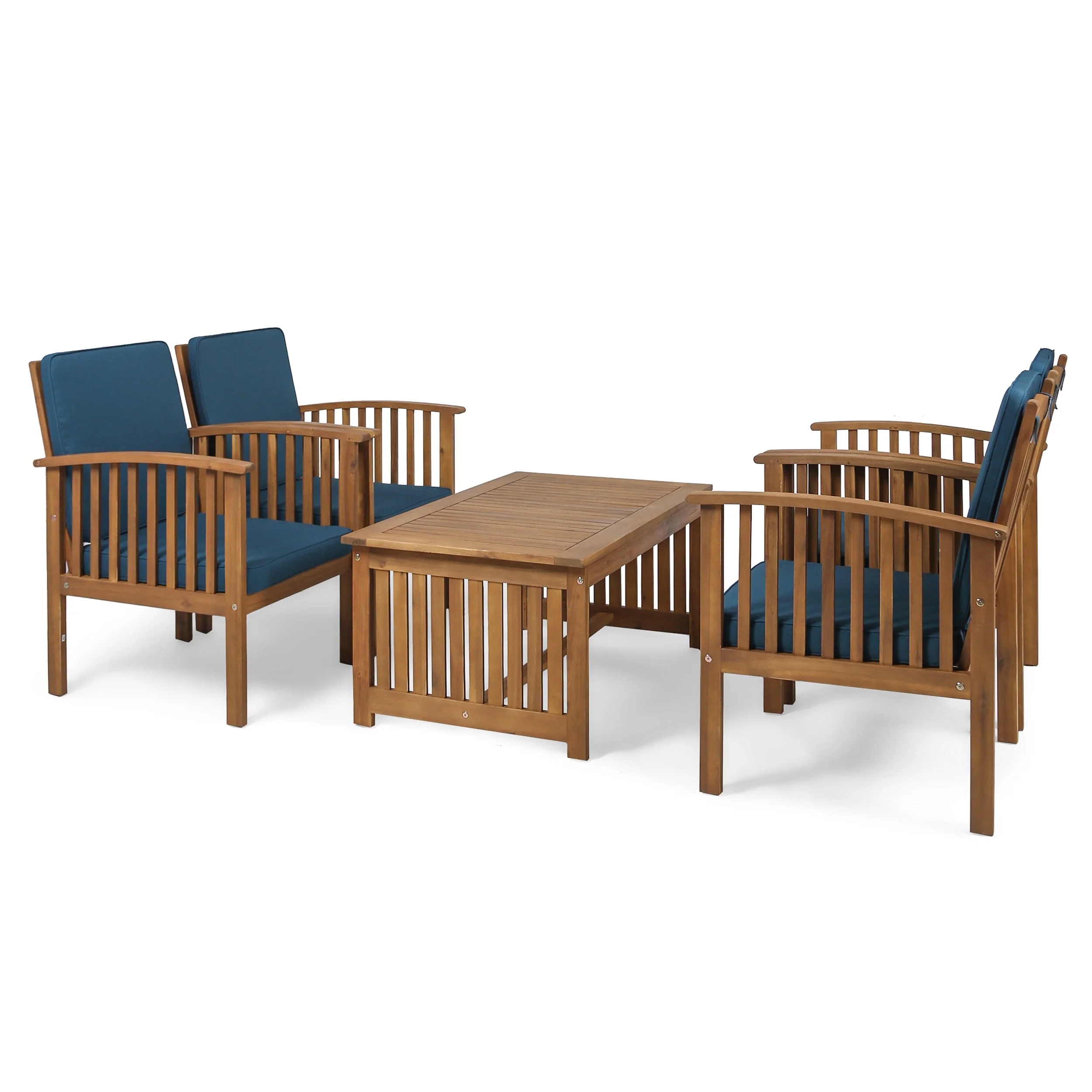 Lyric Outdoor 4-Seater Acacia Wood Club Chairs with Coffee Table, Brown Patina Finish