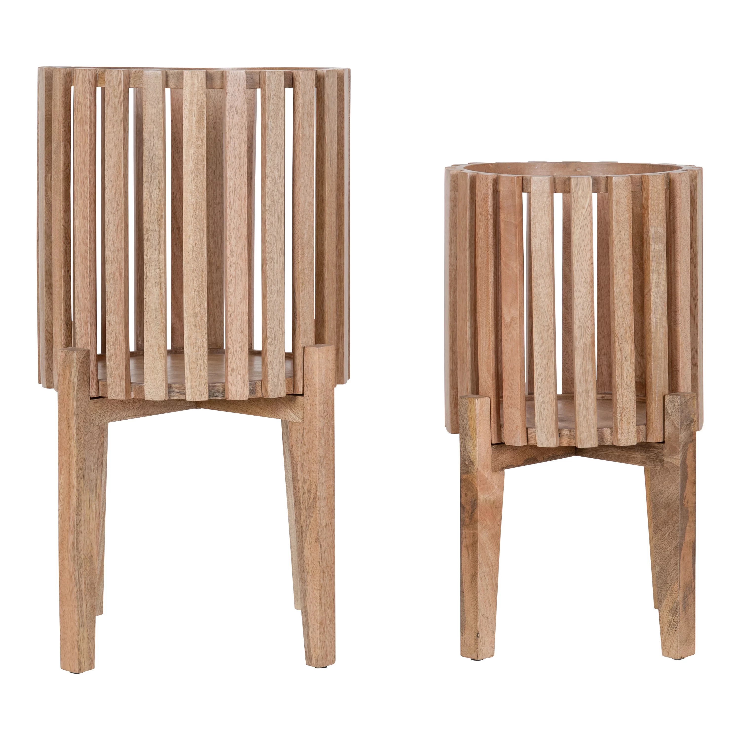 Kate and Laurel Paynter Wood Planter Set, 22 x 12 and 18 x 10, Natural Brown, Boho Modern Wooden Planter Two-Piece Set