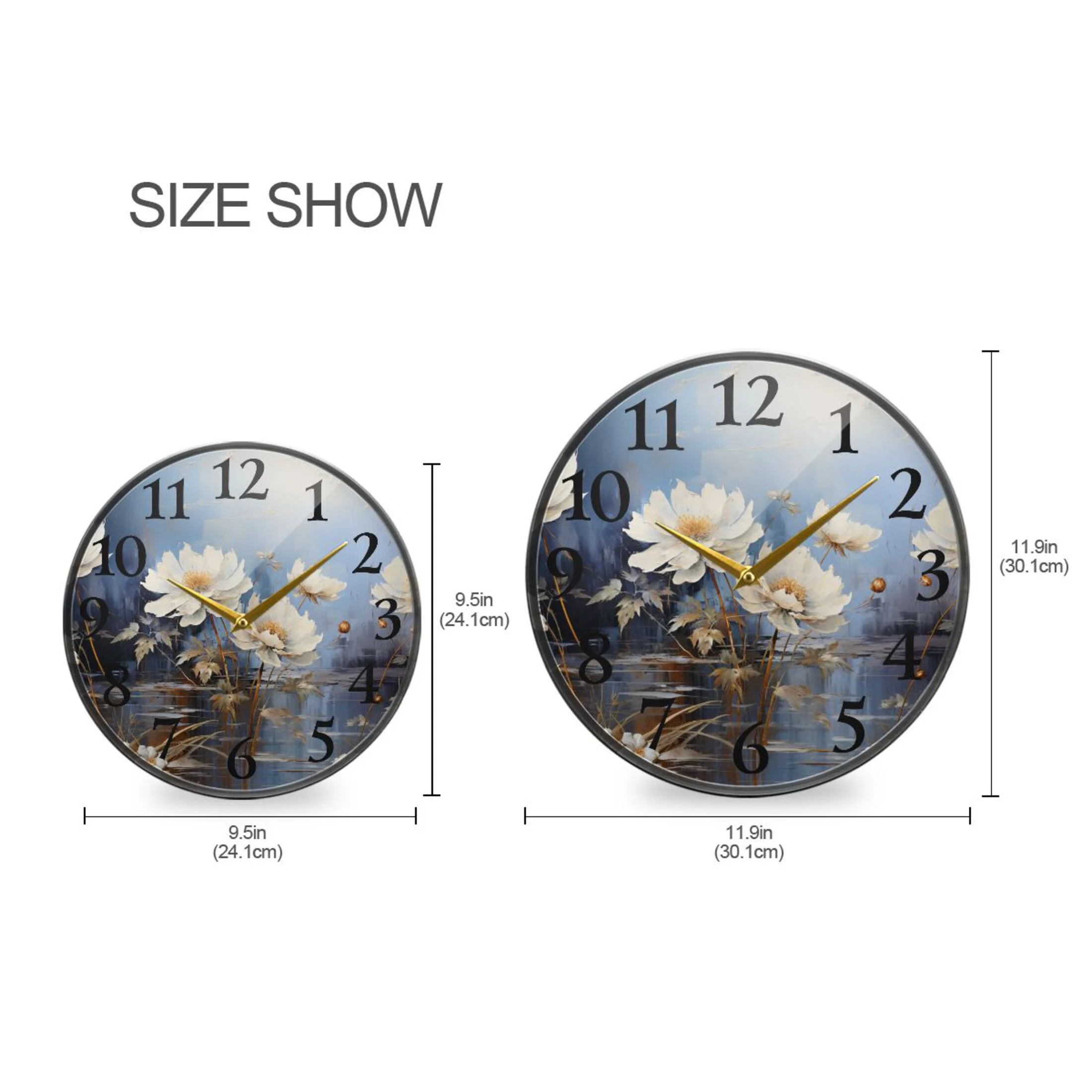 Floral on Water Wall Clocks Battery Operated 11.9 Inch Round Clock Acrylic Silent Non-Ticking Bedroom Living Room Decorative Clocks