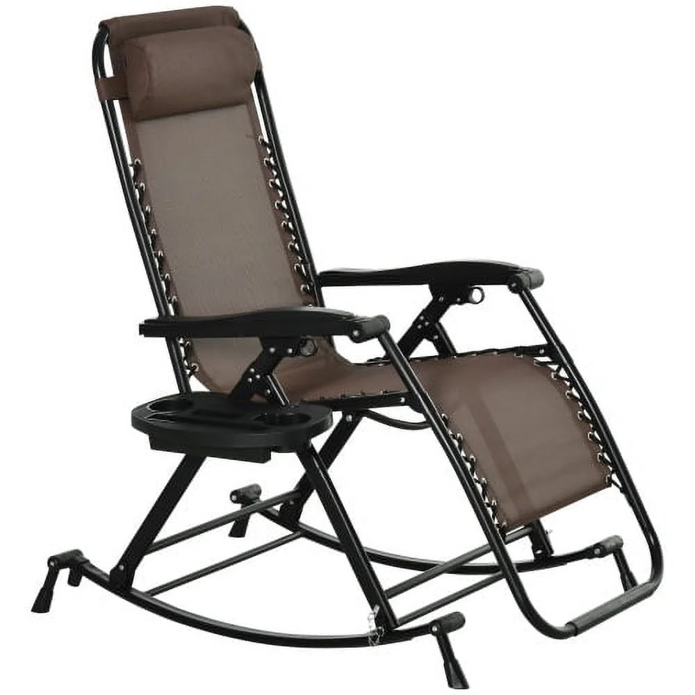 YPDCHB Outdoor Rocking Chairs  Foldable Reclining Zero Gravity Lounge Rocker w/ Pillow  Cup & Phone Holder  Combo Design w/ Folding Legs  Brown