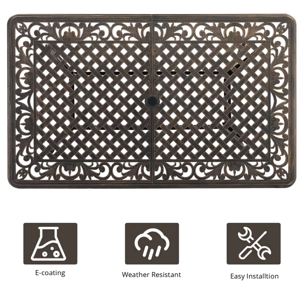 Fithood 59in Desktop Mosaic Garden Cast Aluminum Table Bronze (WITHOUT CHAIRS)