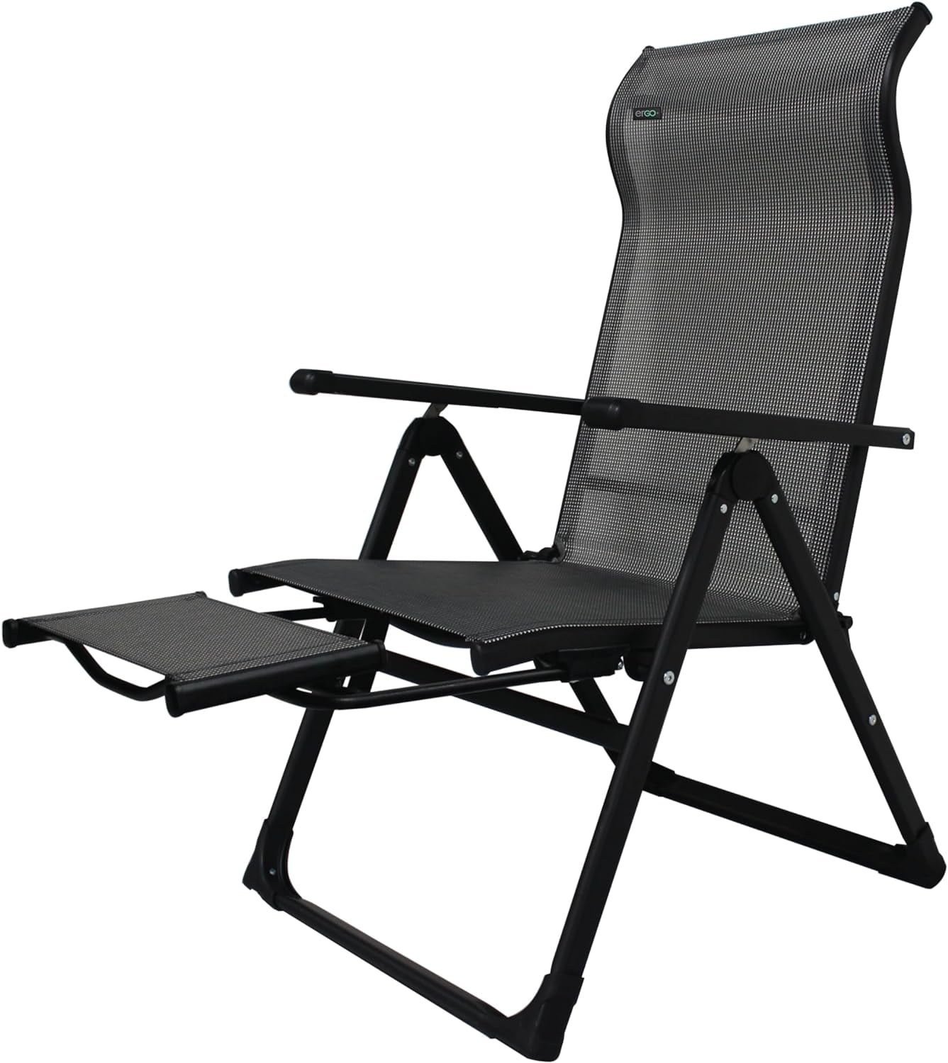 OUWI Ergo+ Outdoor Steel Folding Patio Chair with Adjustable Recliner and Foot Rest, Gray