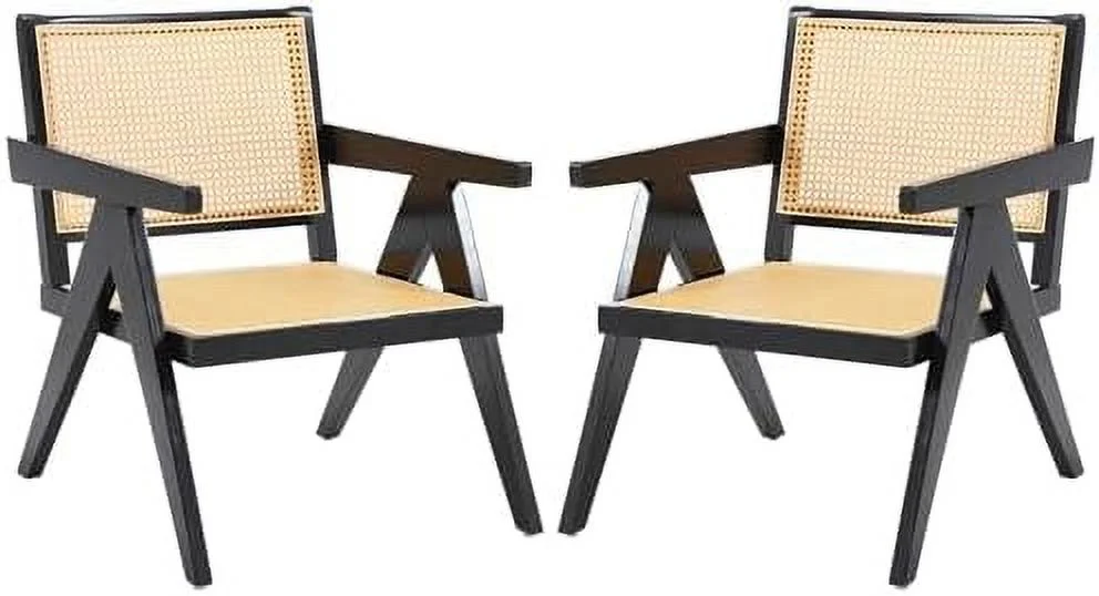 QYFZBIM Rattan Accent Chairs   Wooden Comfy Living Room Chairs with Woven Backrest & Seat  Solid Leisure Armchair  Mid-Century  Cane Lounge Chairs for Bedroom  Patio  Balcony  Natural