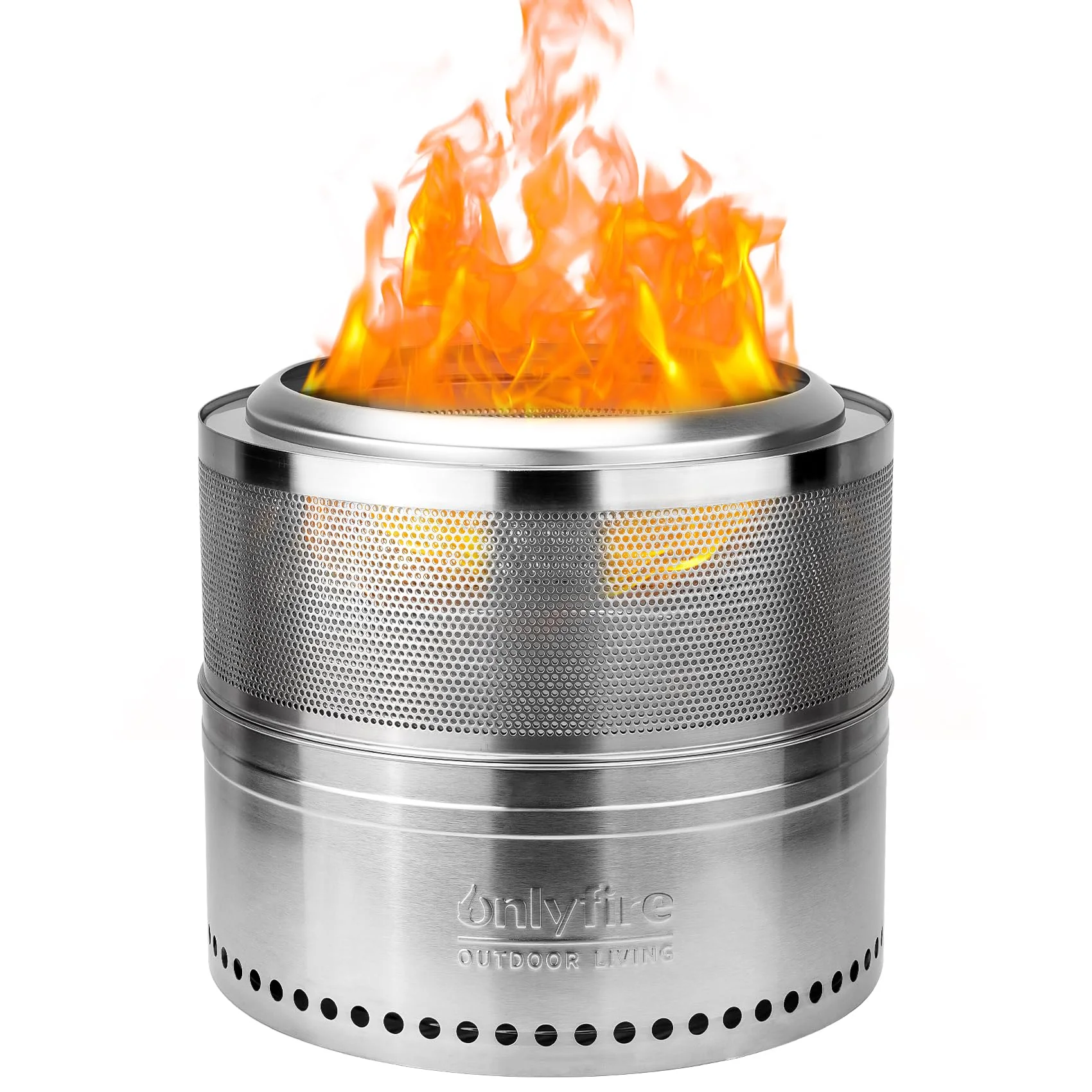 Only Fire 20in Smokeless Fire Pit with Carrying Bag Hollow Style, , 360°Air Flow Design Wood Burning Fireplace, Stainless Steel