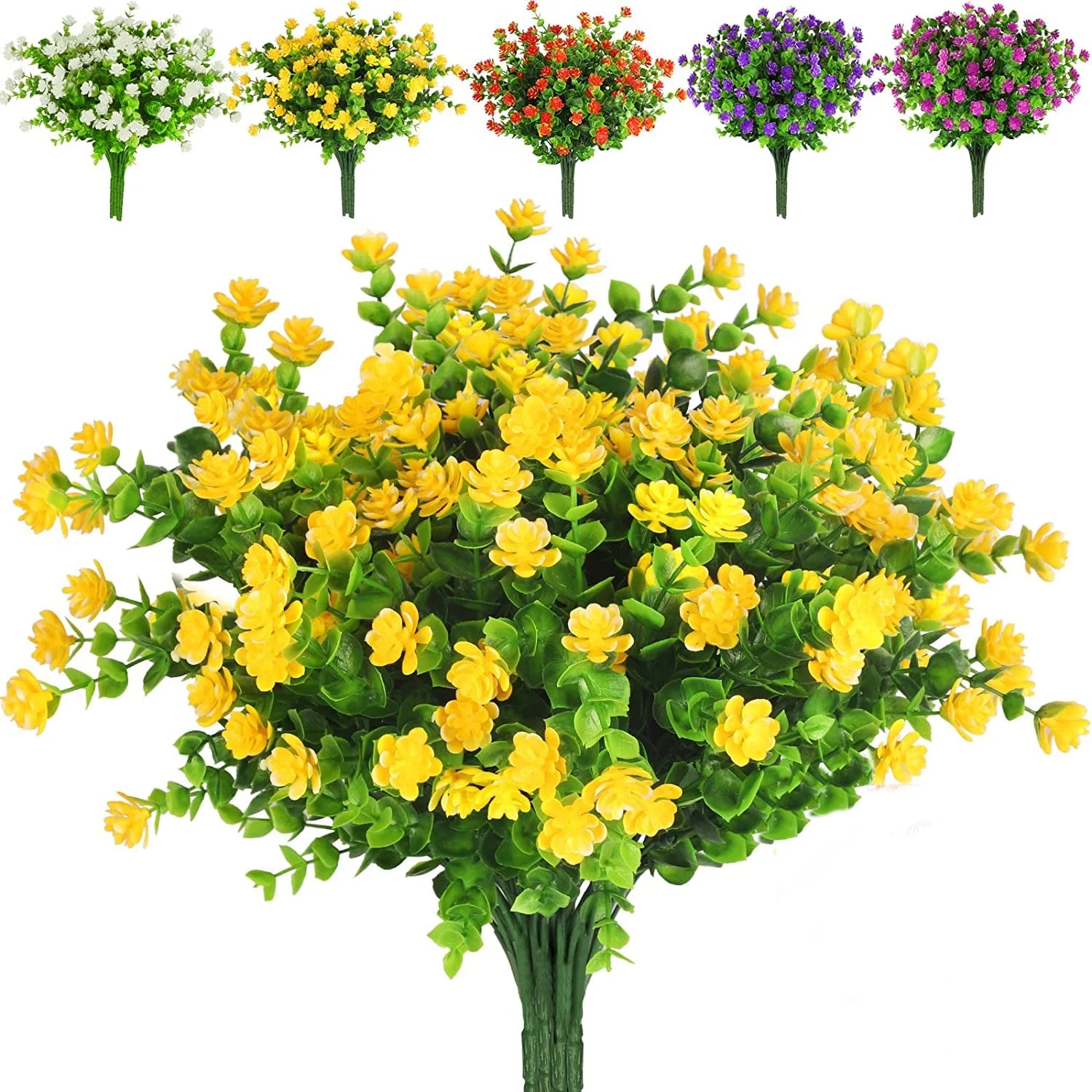 ZOELNIC 6pcs Artificial Flowers Outdoors, UV Resistant Plastic Flower Plants, Faux Flowers in Bulk for Garden Patio Porch Window Box Home Wedding Decor