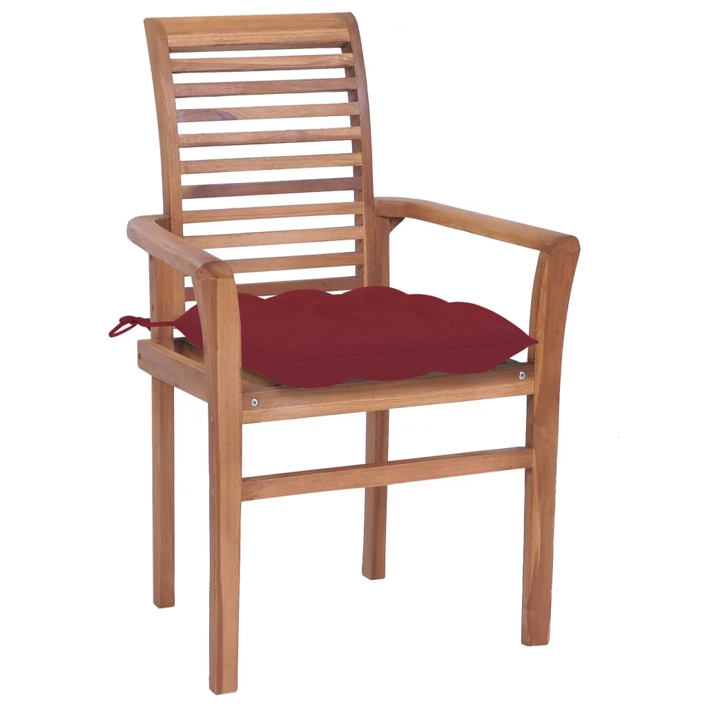 Anself Dining Chairs 4 pcs with Red Cushions Solid Teak Wood