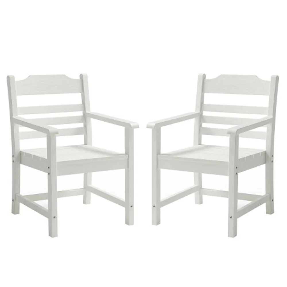 Patio Dining Chair with Armset Set of 2, Pure White with Imitation Wood Grain