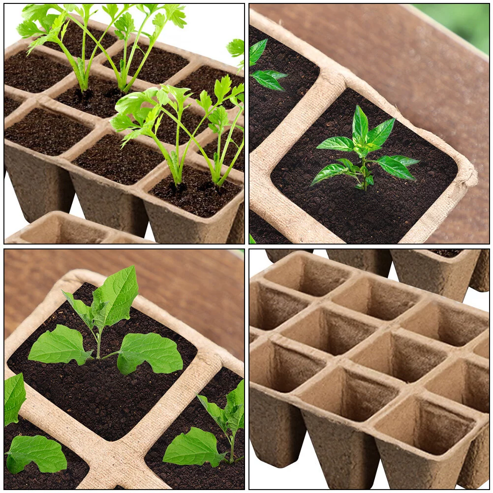 Guichaokj 10pcs 12-Hole Growing Tray Paper Pot Plant Herb Nursery Cup