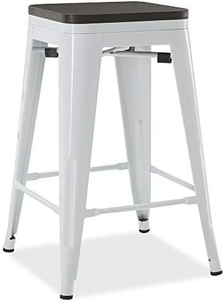 LNSETGC 24 Inch Modern Metal  Stools  Low Back Indoor Outdoor Restaurant Patio Kitchen Dining  Contemporary Farmhouse Vintage Industrial Steel Metal [Set of 4] - Alexander (Silver)