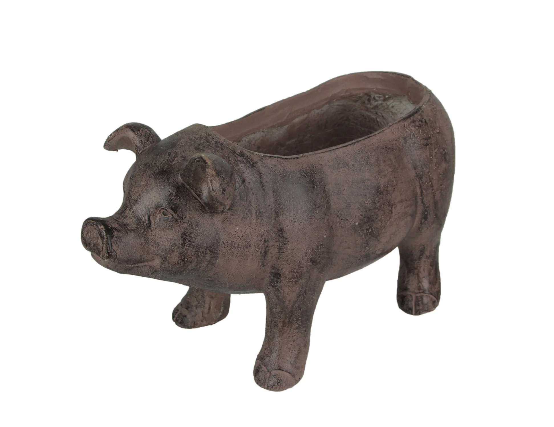 Zeckos Brown Resin Smiling Pig Planter Outdoor Décor 17 inch