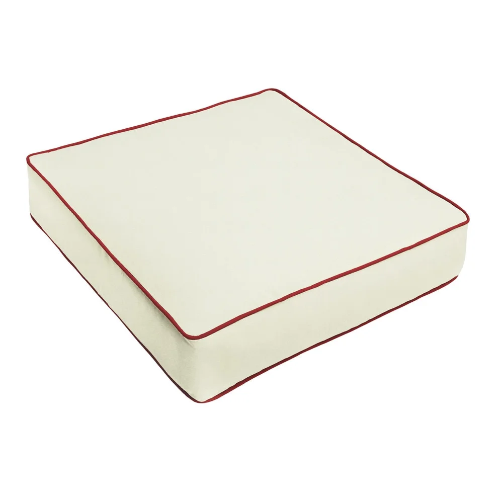 Humble and Haute  Sunbrella Canvas Natural, Canvas Jockey Red Corded Indoor/ Outdoor Chair Cushion 25 in W x 25 in D x 5 in H