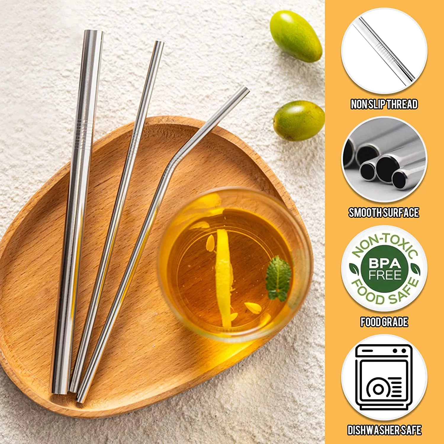 Reusable Metal Straws,15 Pcs, Long Stainless Steel Straws, Drink Bubble Milk Tea/Water/Milk/Jelly/Bubble Tea