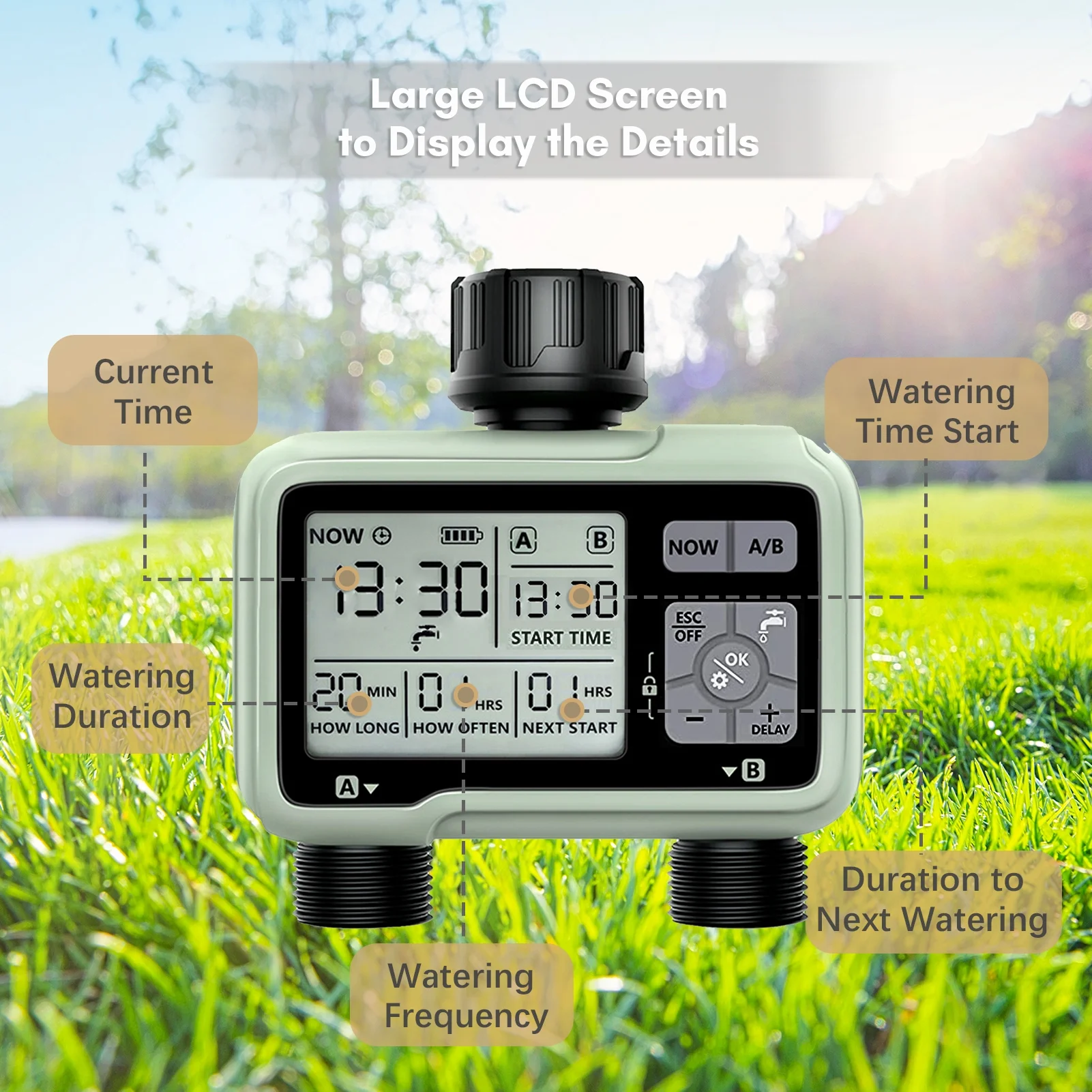 Irrigation ,Sprinkler With Waterproof Sprinkler Ipx5 Waterproof With Lcd Sprinkler Display 2-outlet Display 2-outlet Ipx5
