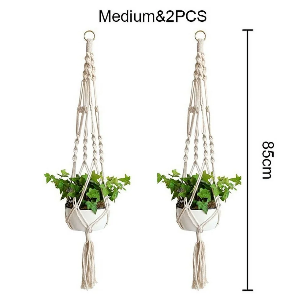 Newce 2Pcs Macrame Plant Hanger Flower Pot Plant Holder 4 Legs String Hanging Rope
