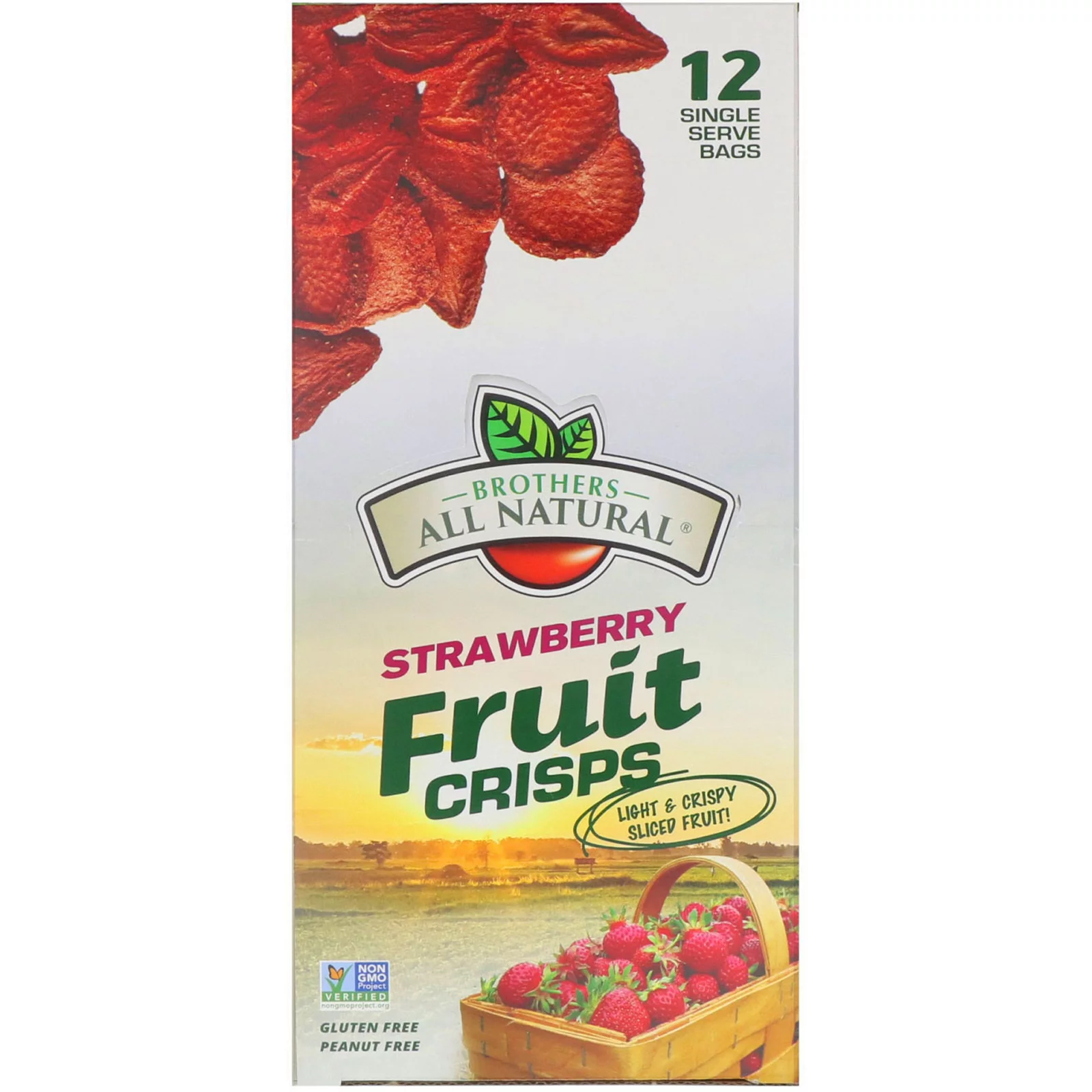 Brothers-All-Natural, Freeze Dried - Fruit Crisps, Strawberry , 12 Single-Serve Bags, 3.17 oz