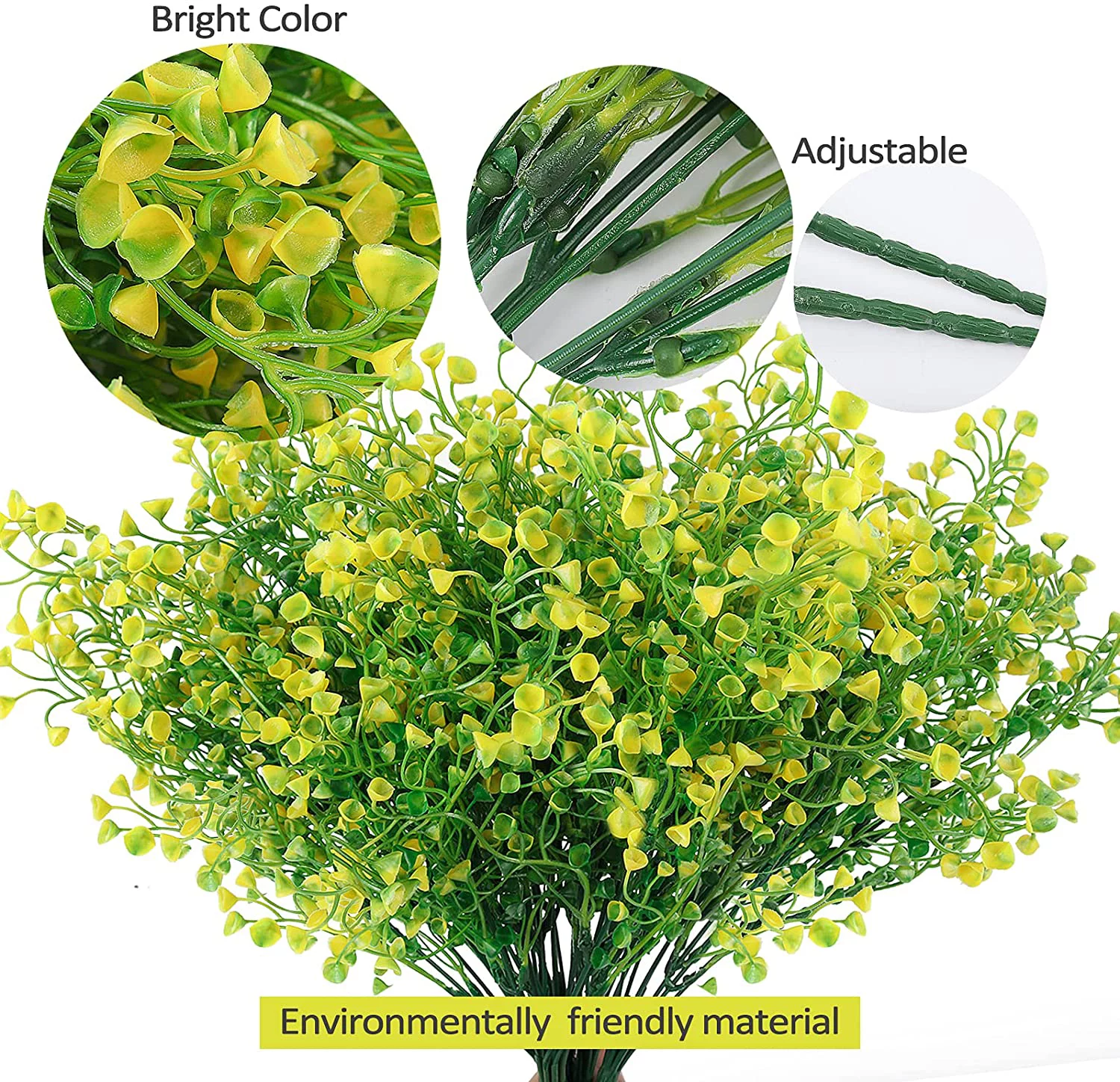 ZOELNIC Outdoor Plants Artificial for Porch 8 Bundles Artificial Flowers Outdoor UV Resistant Fake Flowers No Fade Faux Plastic Plants Outside Indoor Decorations, Yellow