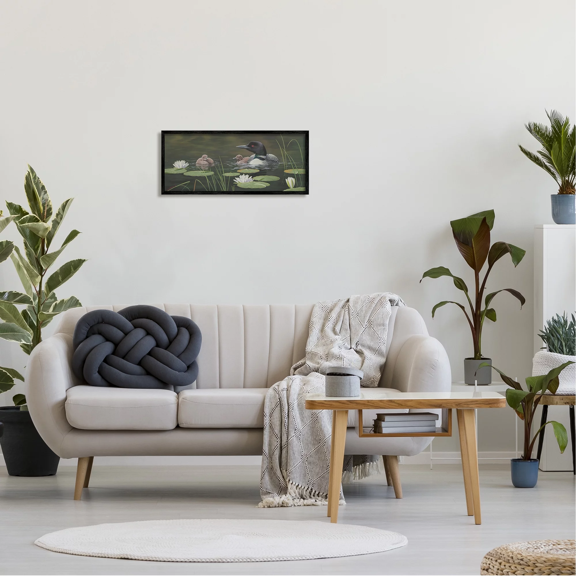 Stupell Industries Duck Family in Pond Animals & Insects Painting Black Framed Art Print Wall Art, 24 x 10