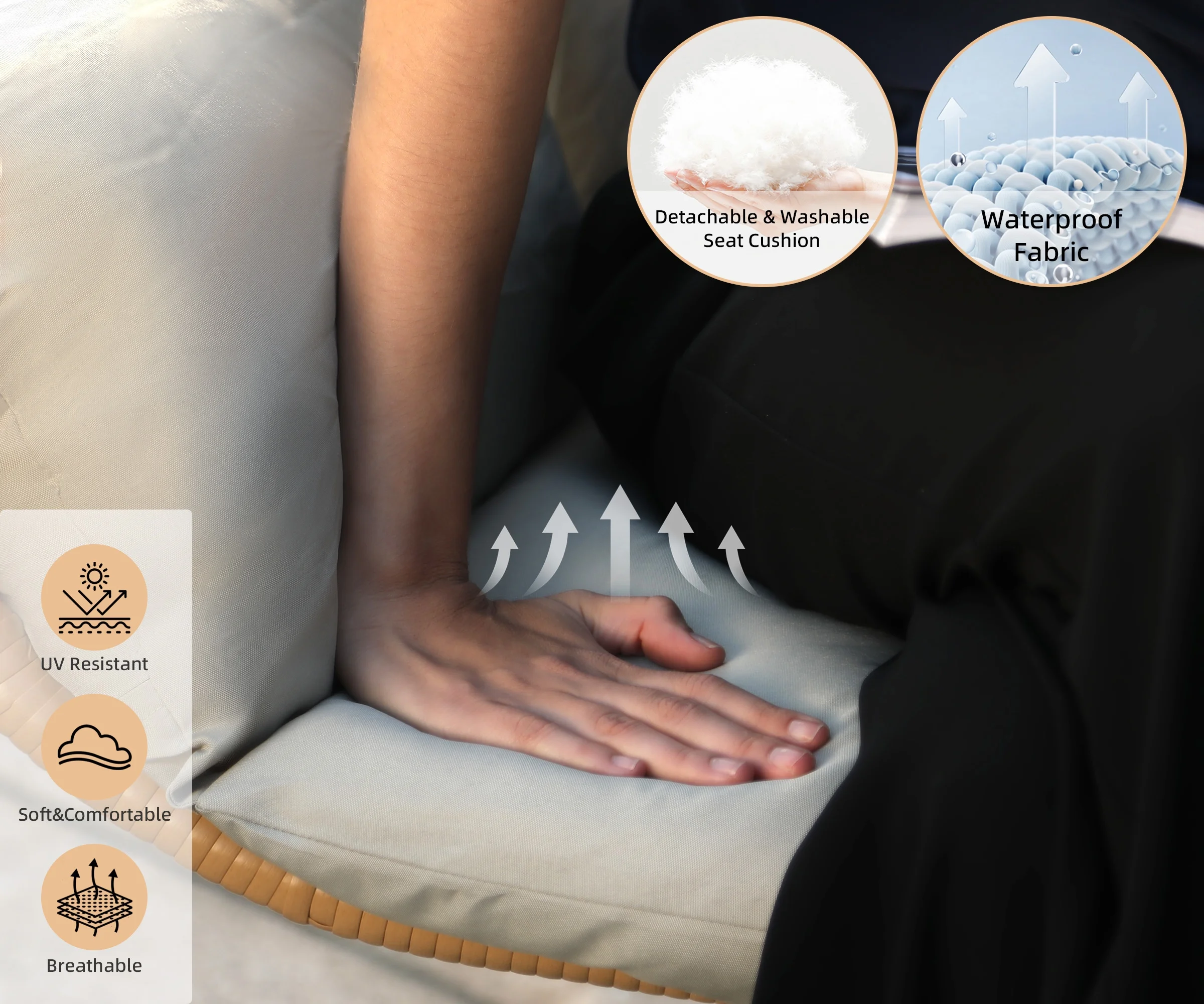 LHBcraft Indoor Outdoor Swing Egg Chair with Stand, Patio Wicker Hanging Egg Basket Chair with Soft Cushion 350LBS Capacity Yellow&Beige