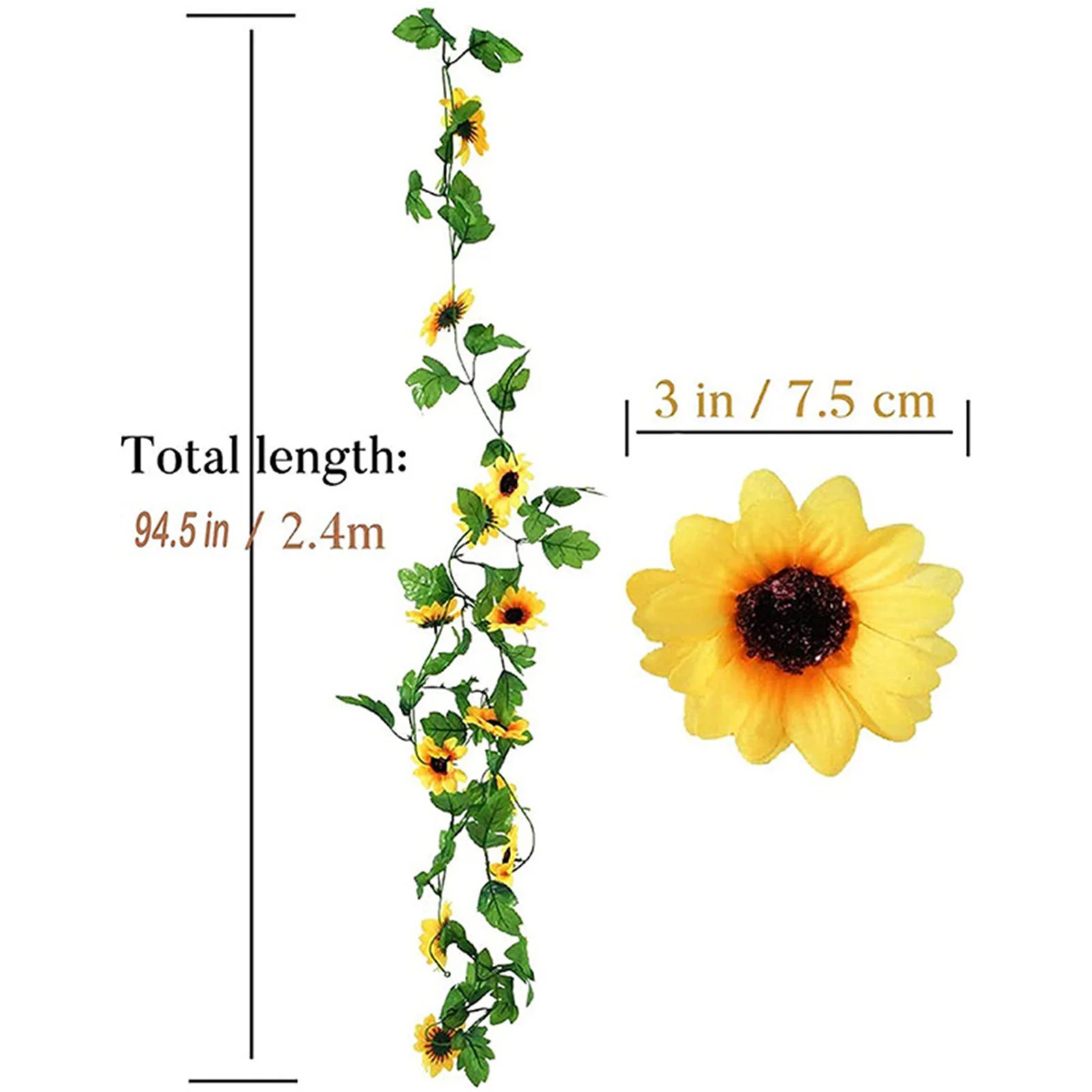 HALJEN Green Artificial Flowers for Decoration 7.8 Ft Artificial Sunflower Garland 1Pcs Silk Yellow Vine Flowers for Indoor Decor Diy Rattan for Home Office Garden Wedding Decorations2Pcs