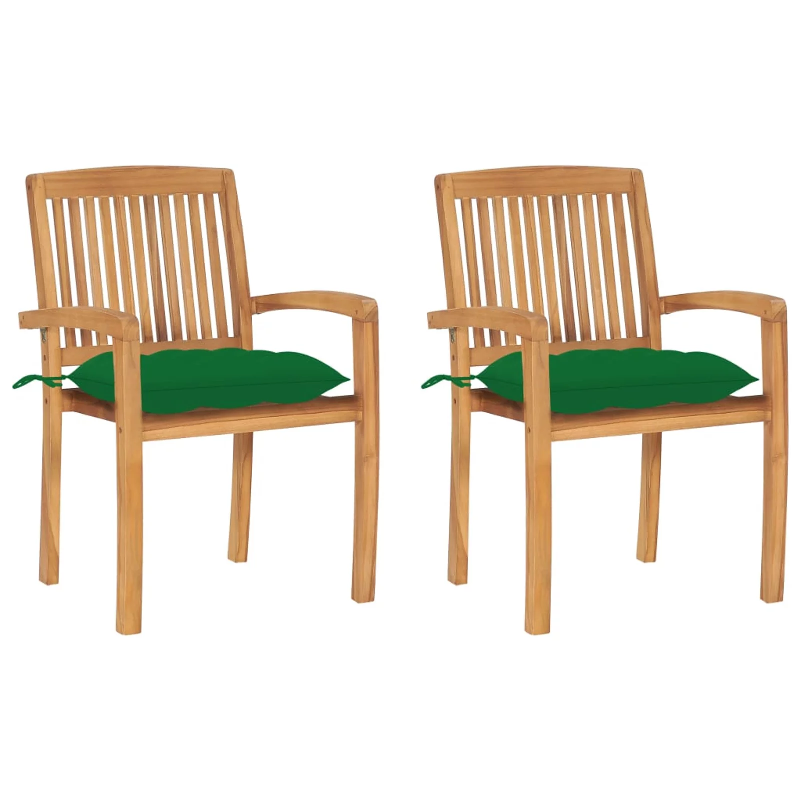 Walmeck Patio Chairs 2 pcs with Green Cushions Solid Teak Wood