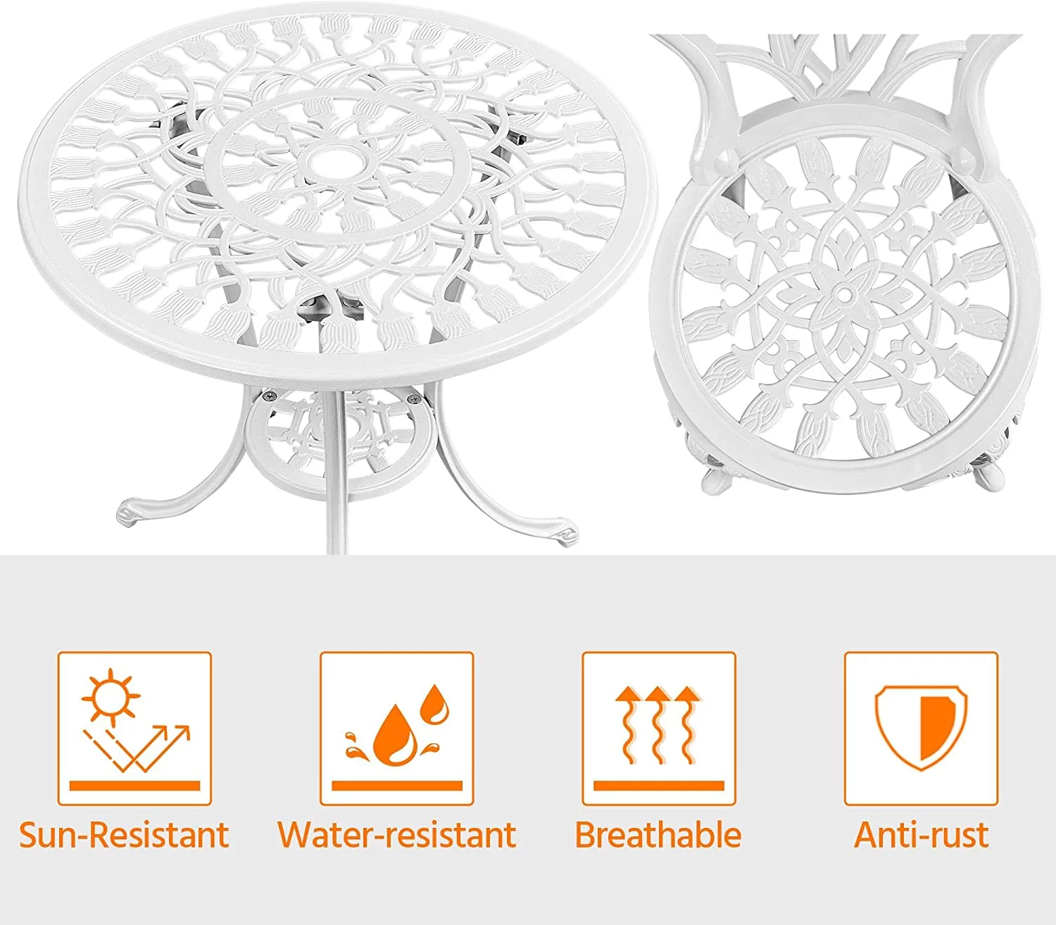 Yaheetech Patio Bistro Sets 3 Piece, Outdoor Rust-Resistant Cast Aluminum Garden Table and Chairs, White
