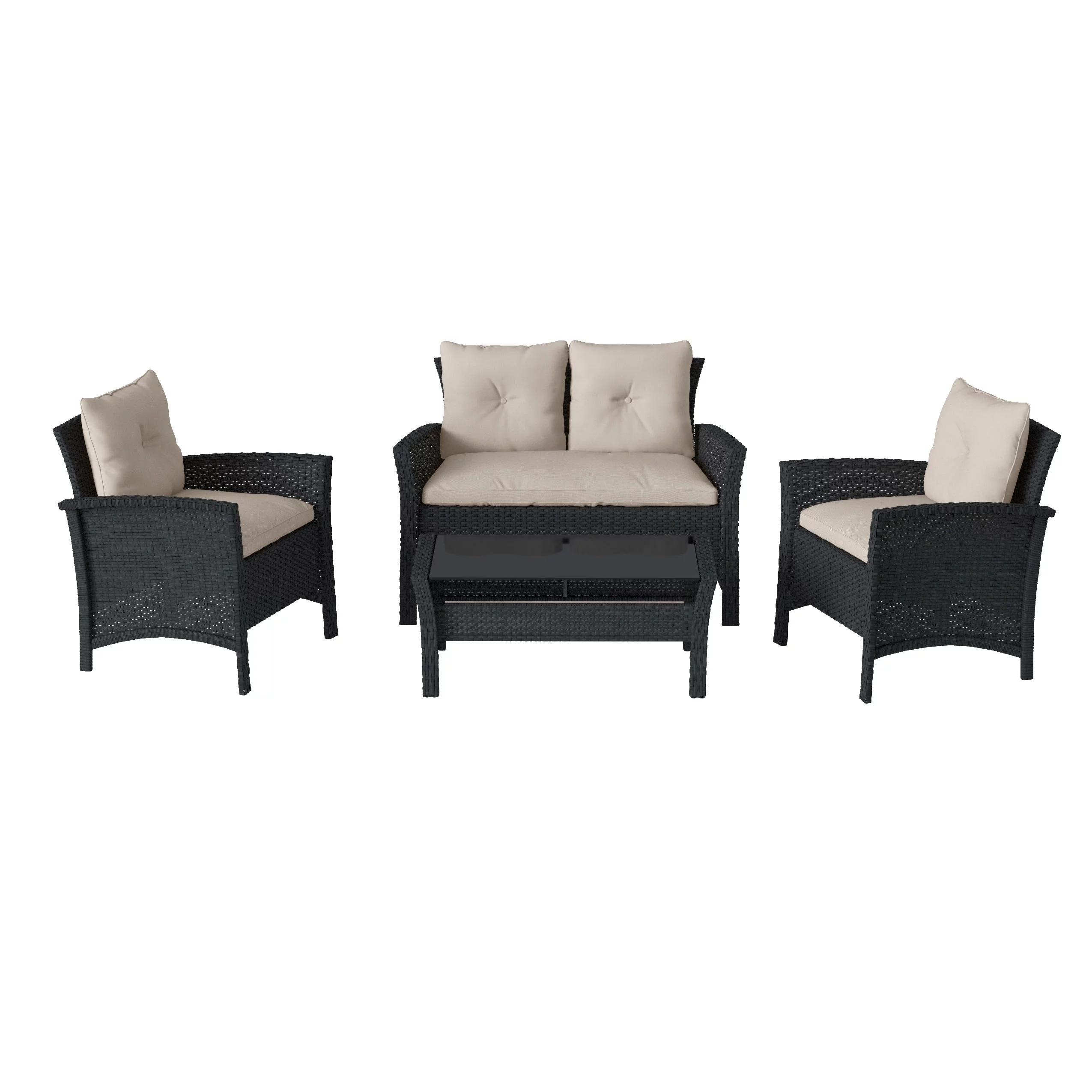 CorLiving Black Resin Rattan Wicker 4pc Patio Set