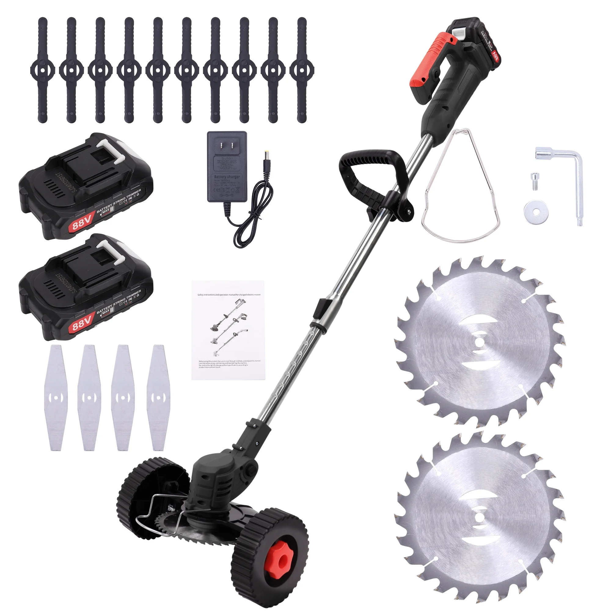 3-In-1 Grass Trimmer Bush Cutter Edger Lawn Tool with Battery Blades Push Lawn Mower for Garden Yard