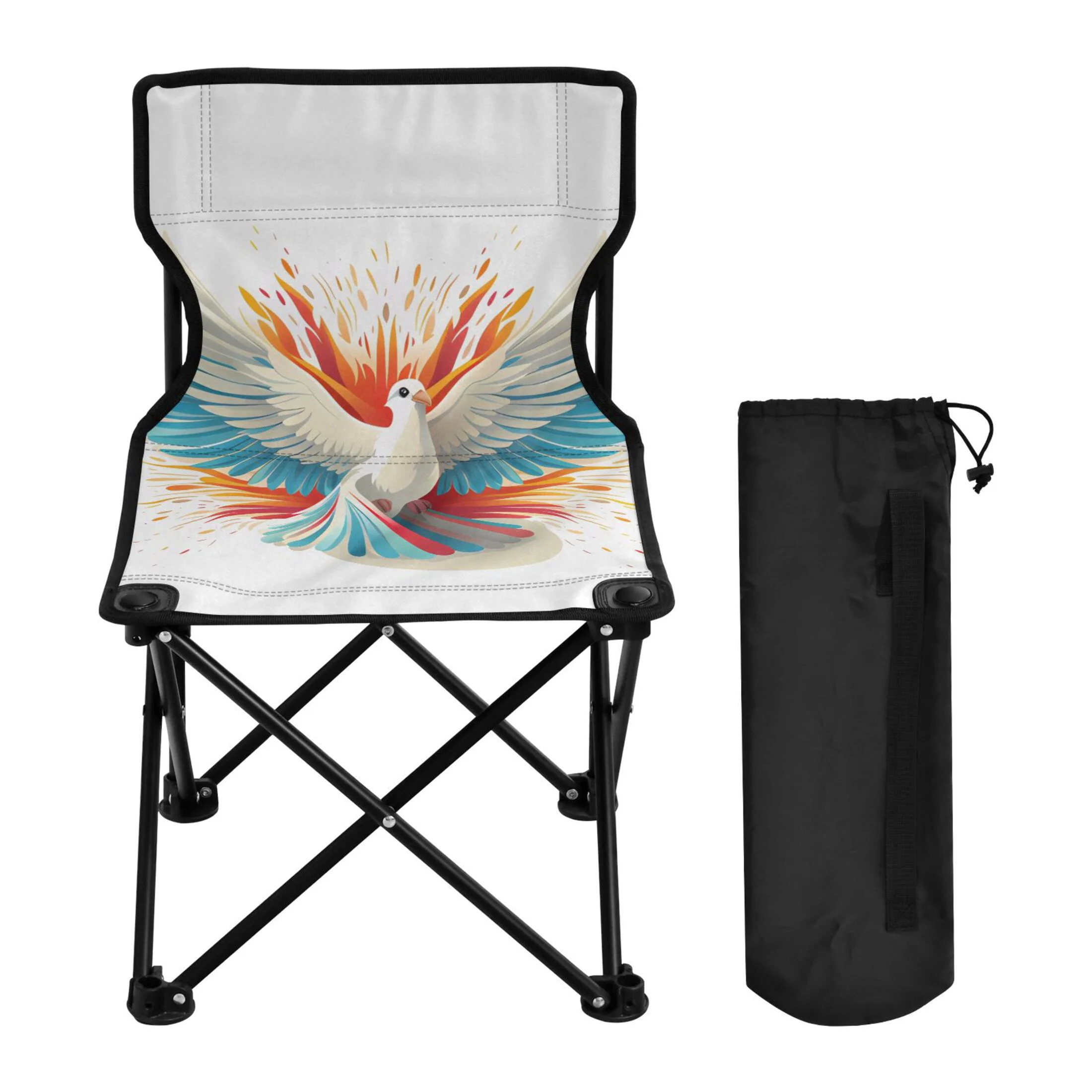Bird Pattern Portable Camping Chair Small for Kids Outdoor Folding Beach Chair Fishing Chair Lawn Chair with Carry Bag