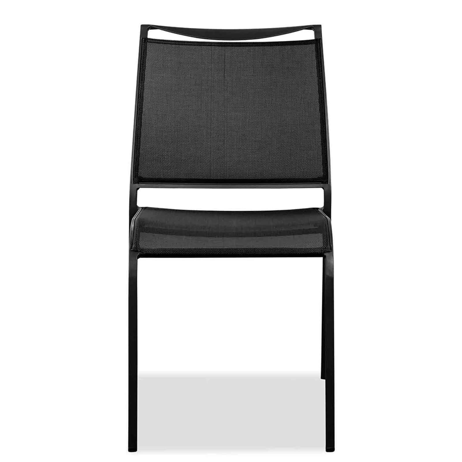 Aloha Indoor/Outdoor Stackable Dining Chair, Grey Aluminium Frame AUG-PT9970, Seat and Back in Black Textilene AUG-30622182