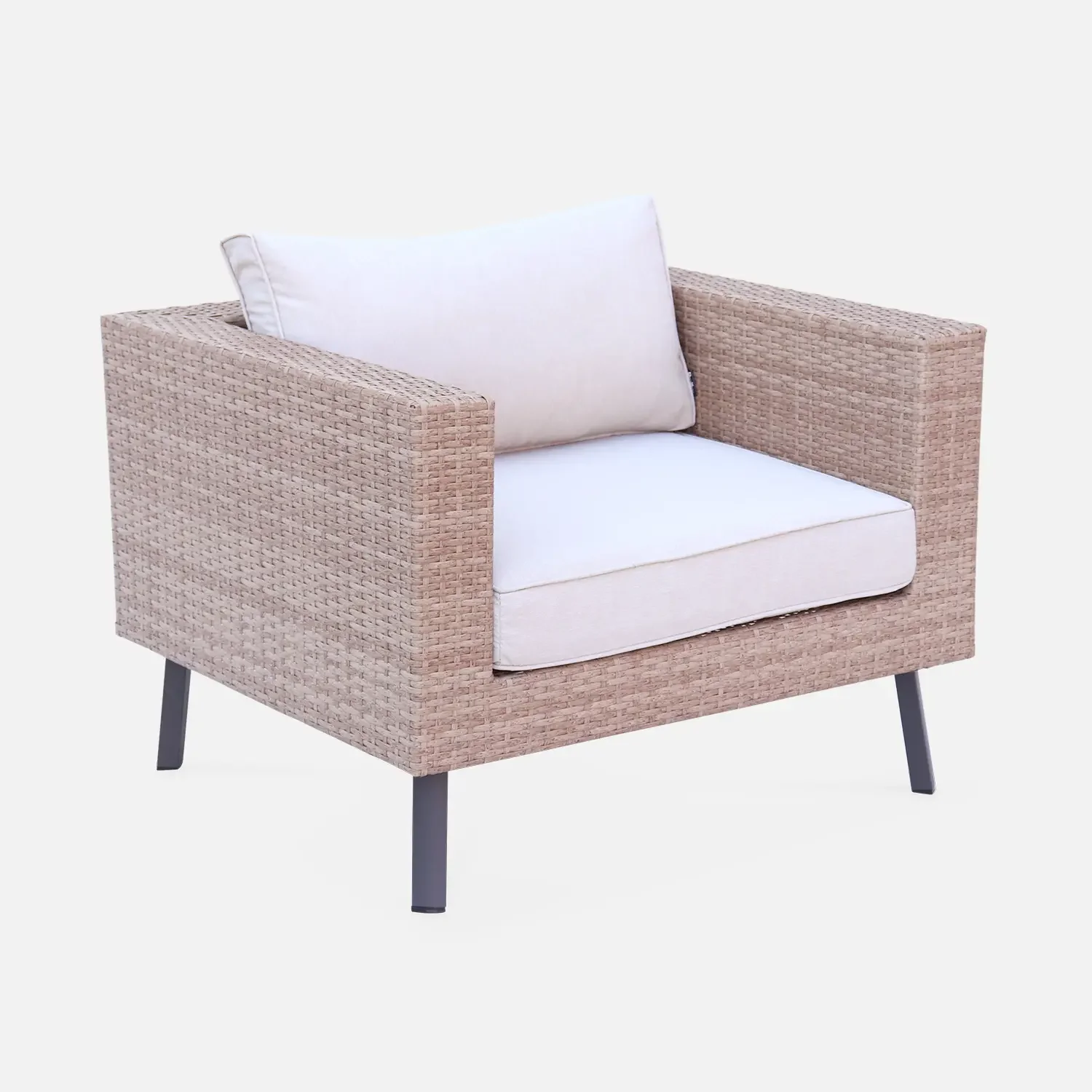 Outdoor Sofa Wicker Patio Chairs, Olefin Single Patio Chair Deep Seating All-Weather Outdoor Armchair Water Resistant