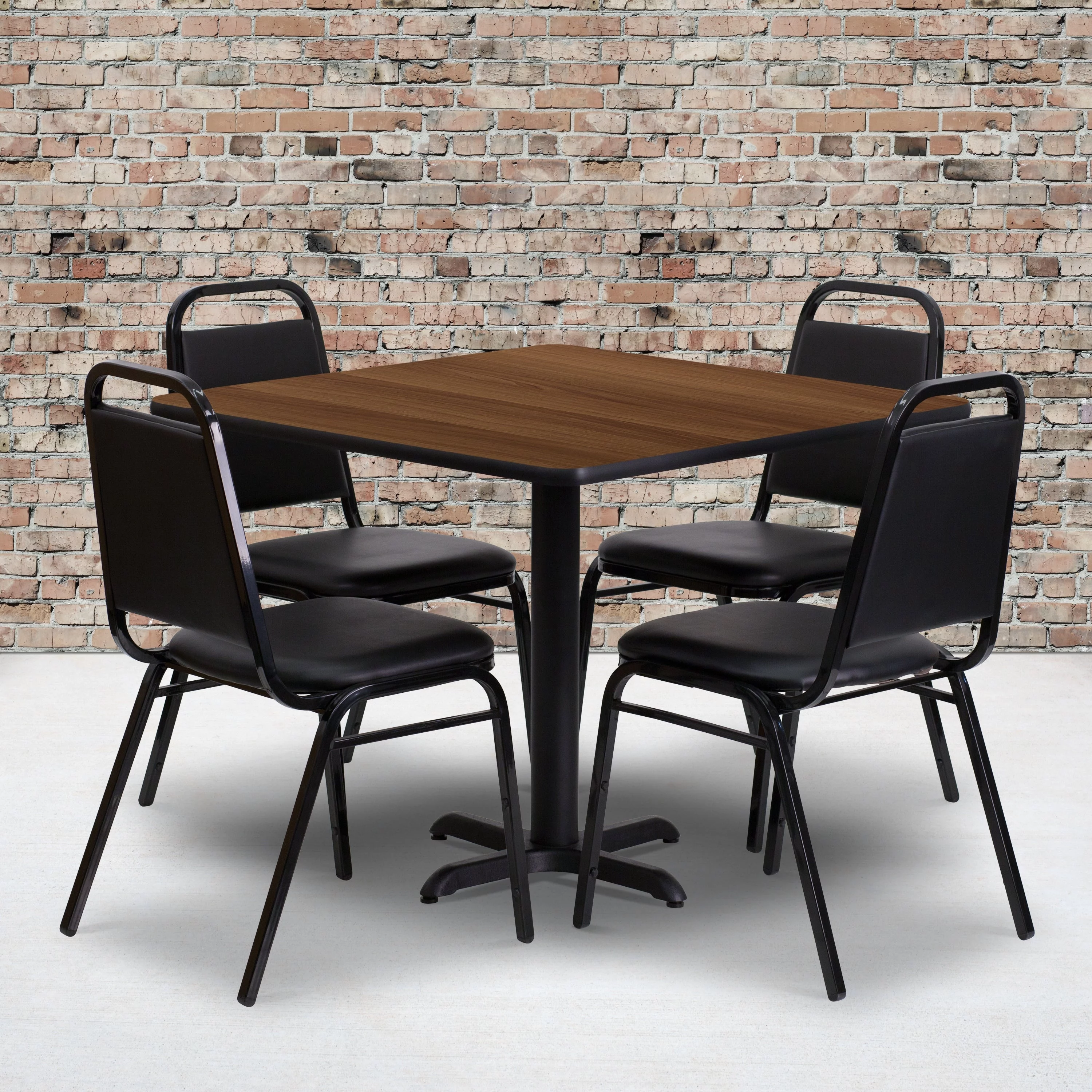 Flash Furniture 36'' Square Laminate Table Set with X-Base and 4 Trapezoidal Back Banquet Chairs