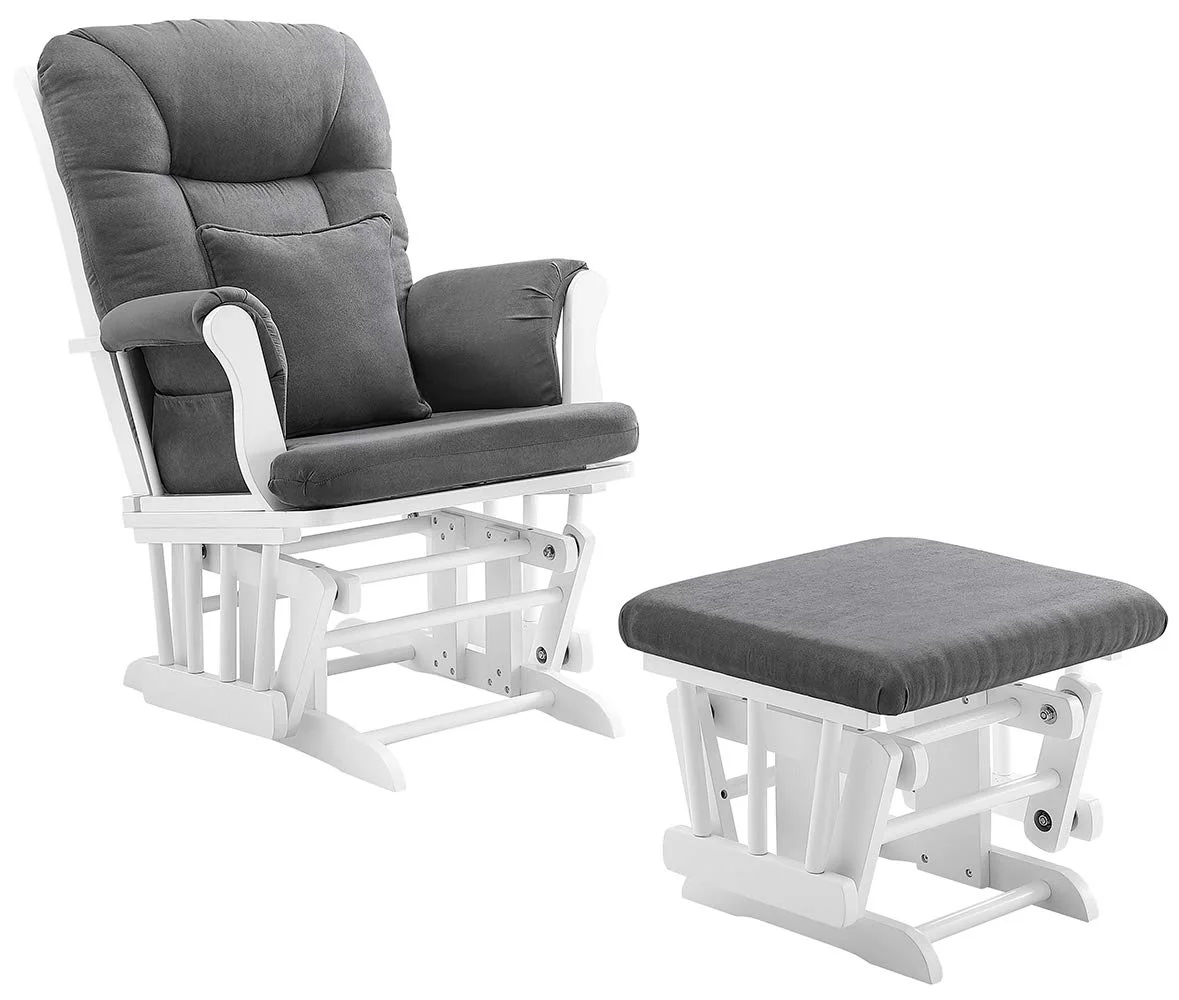 YANRUI Monterey Glider & Ottoman, White Finish - Dark Grey Cushion