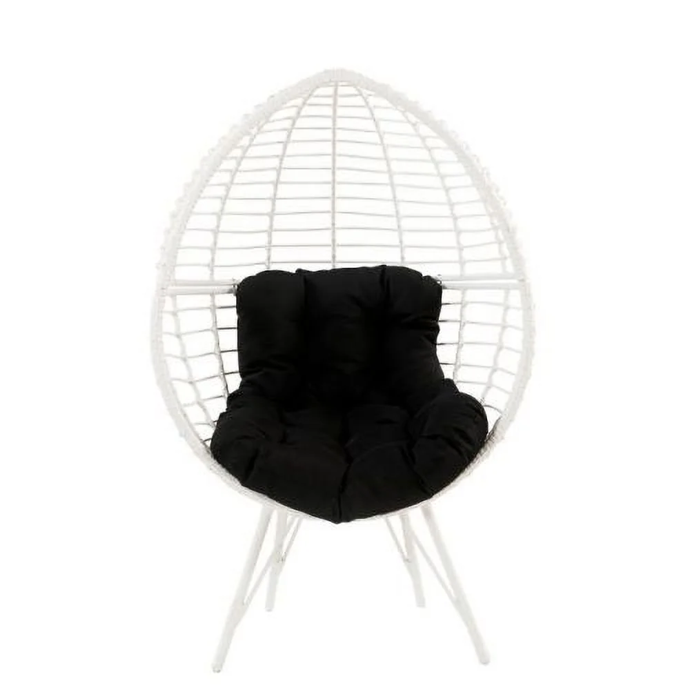 Buumin ACME Galzed Patio Lounge Chair, Black Fabric & White Wicker 45109
