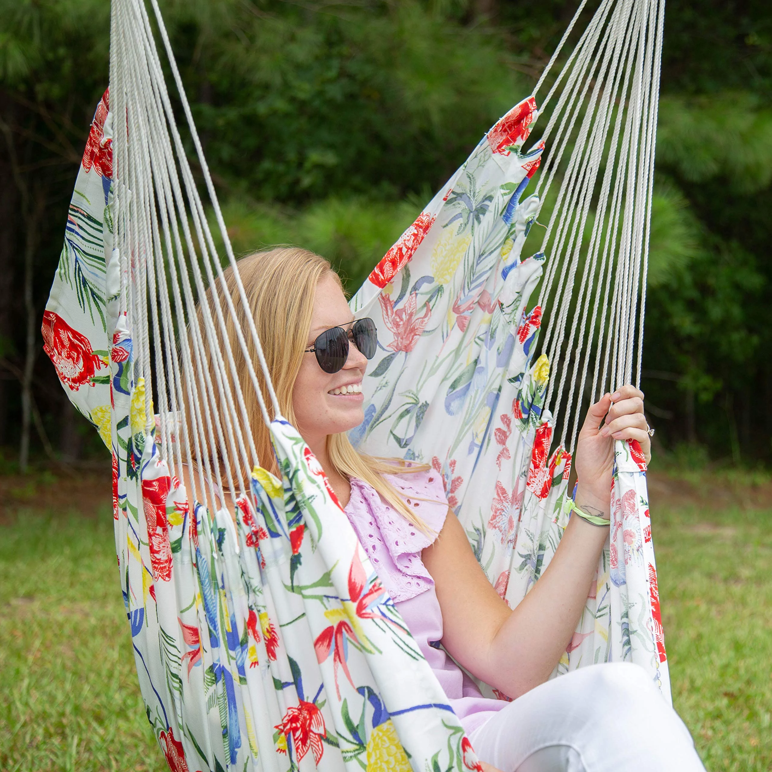 Castaway Living Deluxe Pillowtop Single Swing With Quick Dry Fabric - Tropical Print