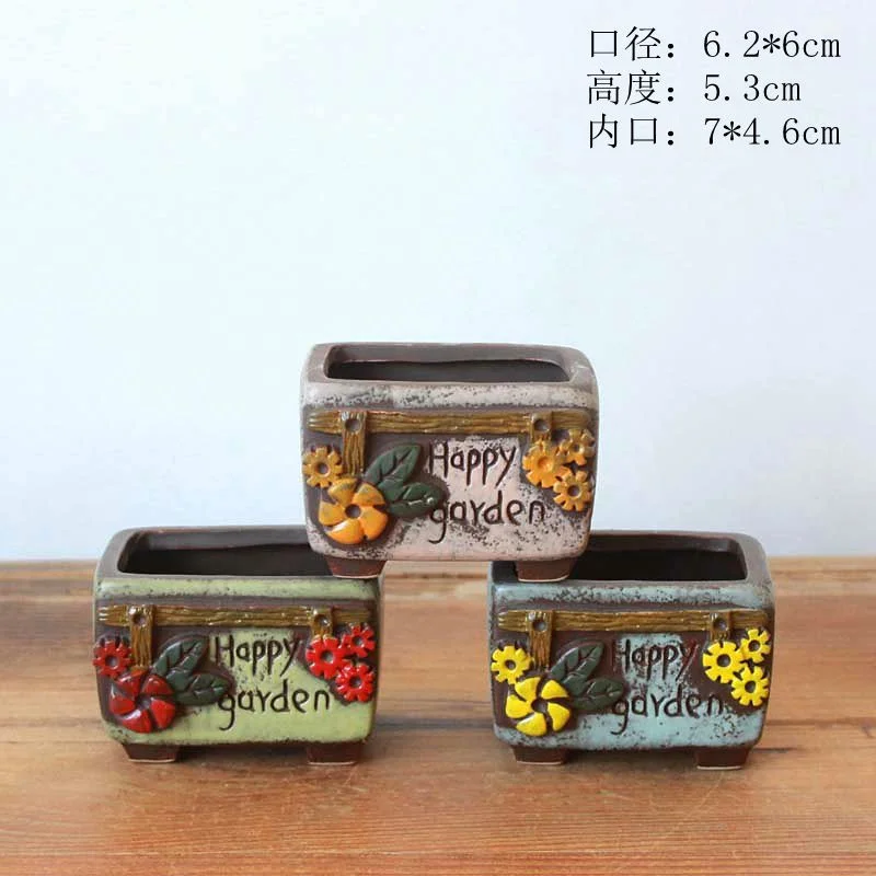 Hand-Painted Korean Style Ceramic Succulent Planter - Small Desktop Plant Pot