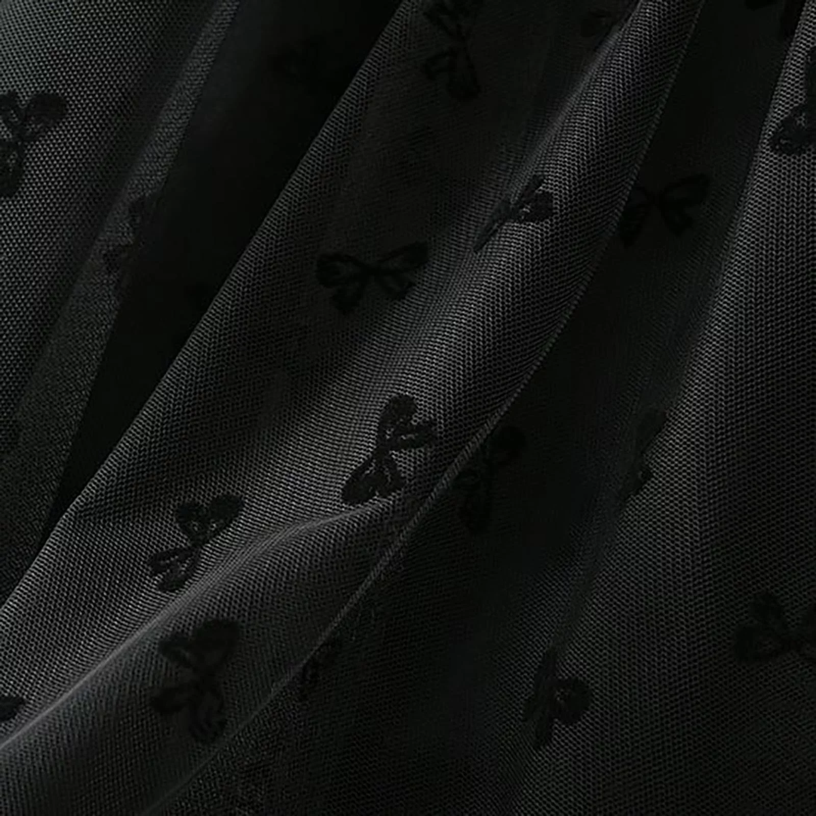 Spring Maxi Skirt Women Flocked Bow Mesh Skirt Mid-Calf Length High Waist A-Line Skirt Dress Two Piece Skirt Set