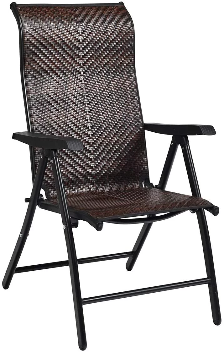 ZFGSUIJN VGYUIJN 2 Piece Patio Rattan Folding Reclining Chair  Outdoor Wicker Portable Camping Chair with Widened Armrest  Foldable Chair with Adjustable High Backrest for Garden Balcony
