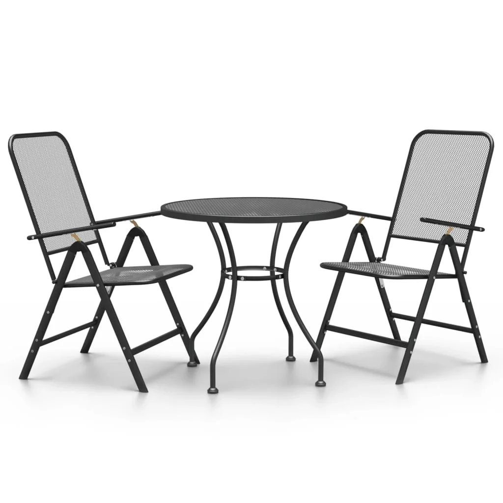 3 Piece Patio Dining Set Expanded Metal Mesh Anthracite