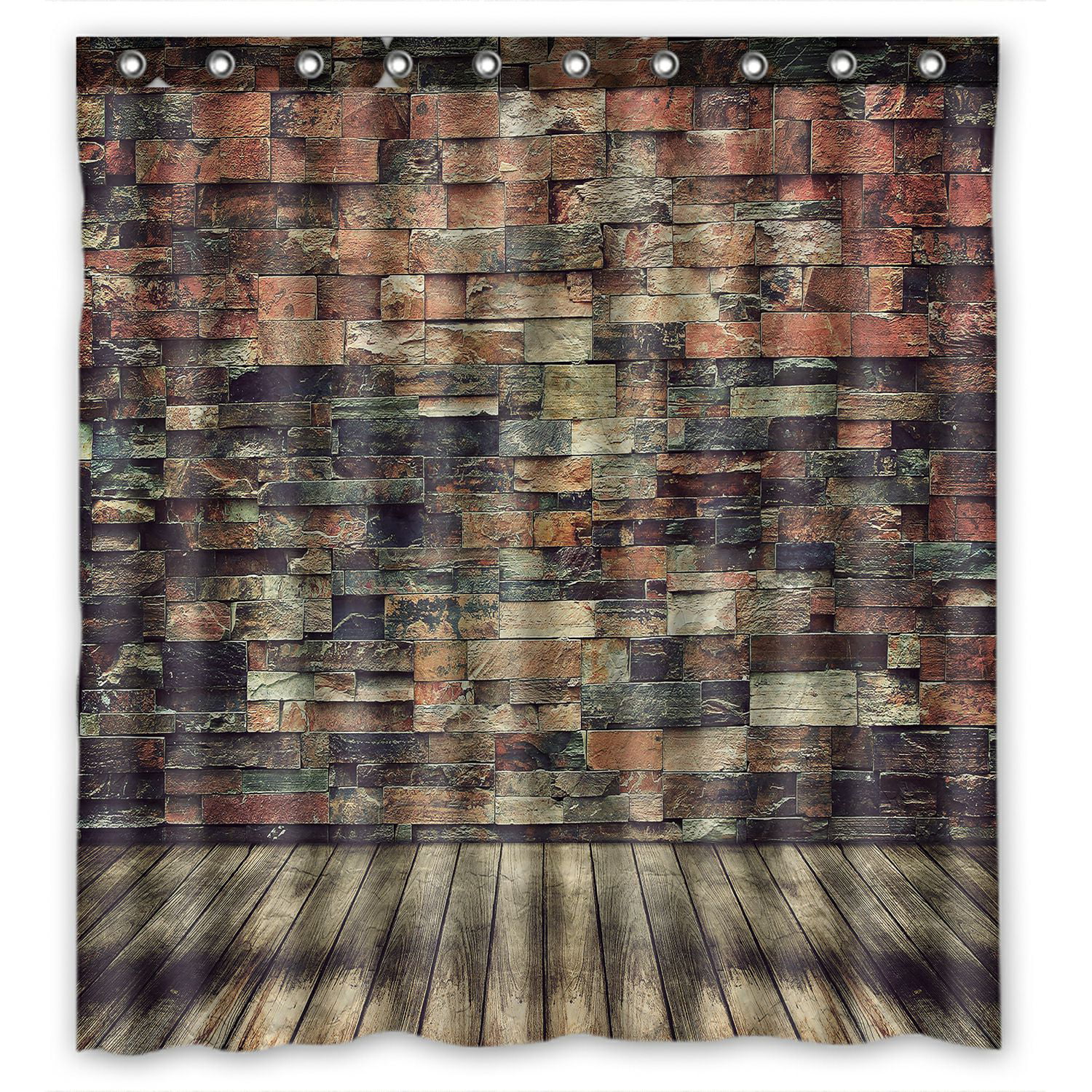 ABPHQTO Empty Wood And Brick Wall Waterproof Polyester Shower Curtain and Hooks For Home Decor 66x72 Inch