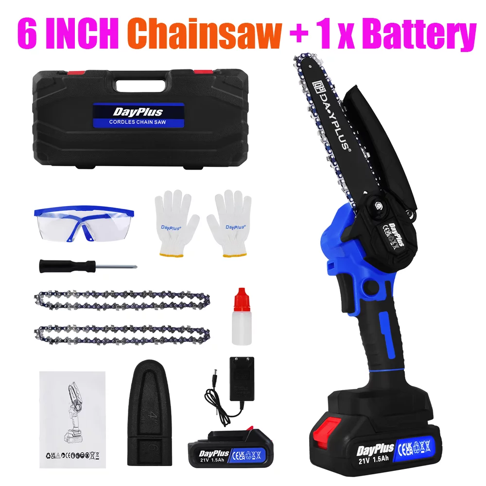Dayplus Mini Chainsaw with Battery, 6 Inch Battery Chainsaw, Electric Hand Chainsaw, Battery Chainsaw with Battery
