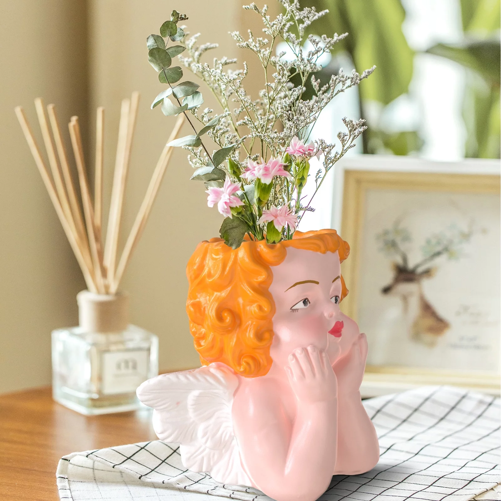 Retro Angel Face Planter Pot - 2.29 - Elevate your space with artistic charm!
