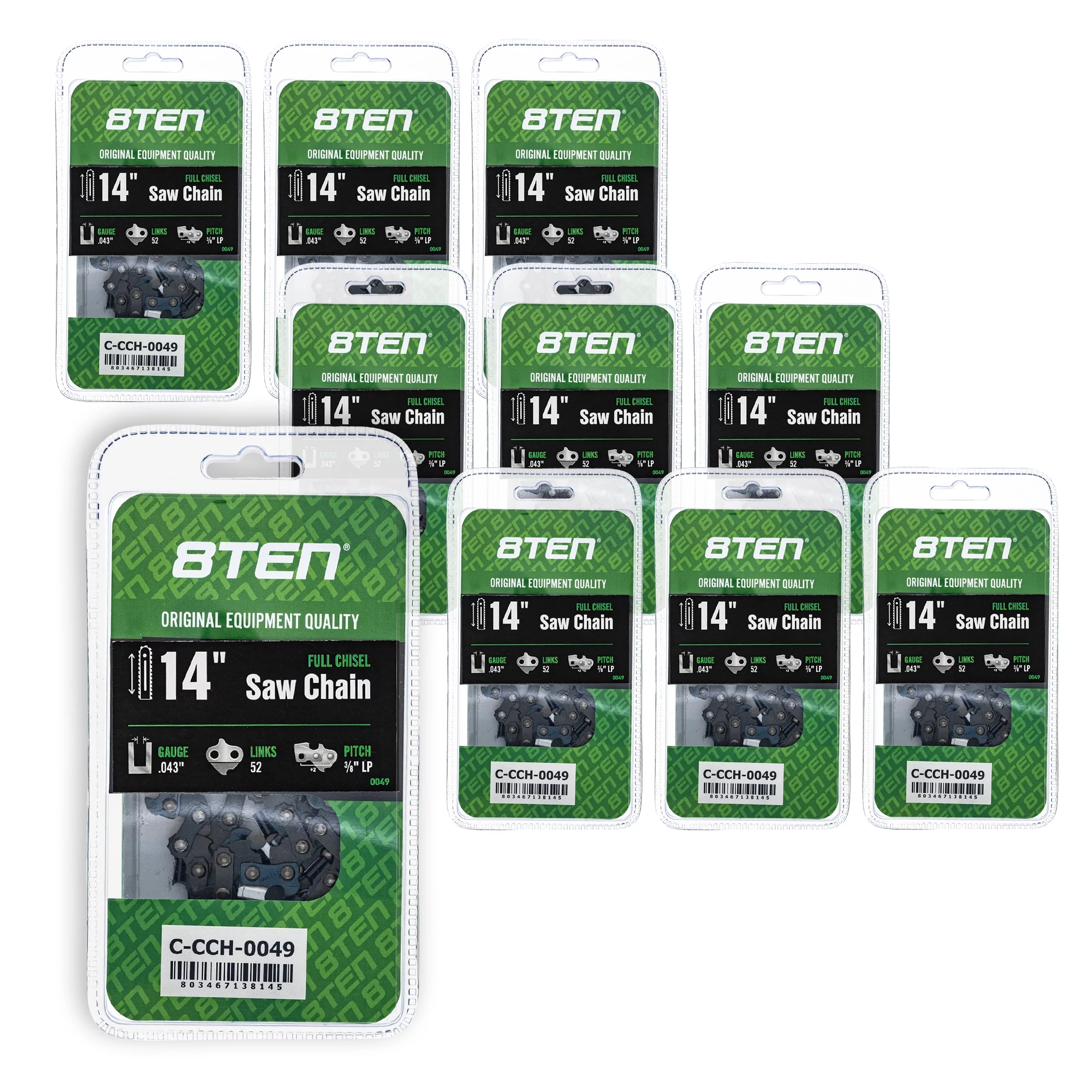 Full Chisel Chainsaw Chain 14 inch .043 3/8 LP 52DL for Poulan Ryobi 10 Pack 810-CCC2261H