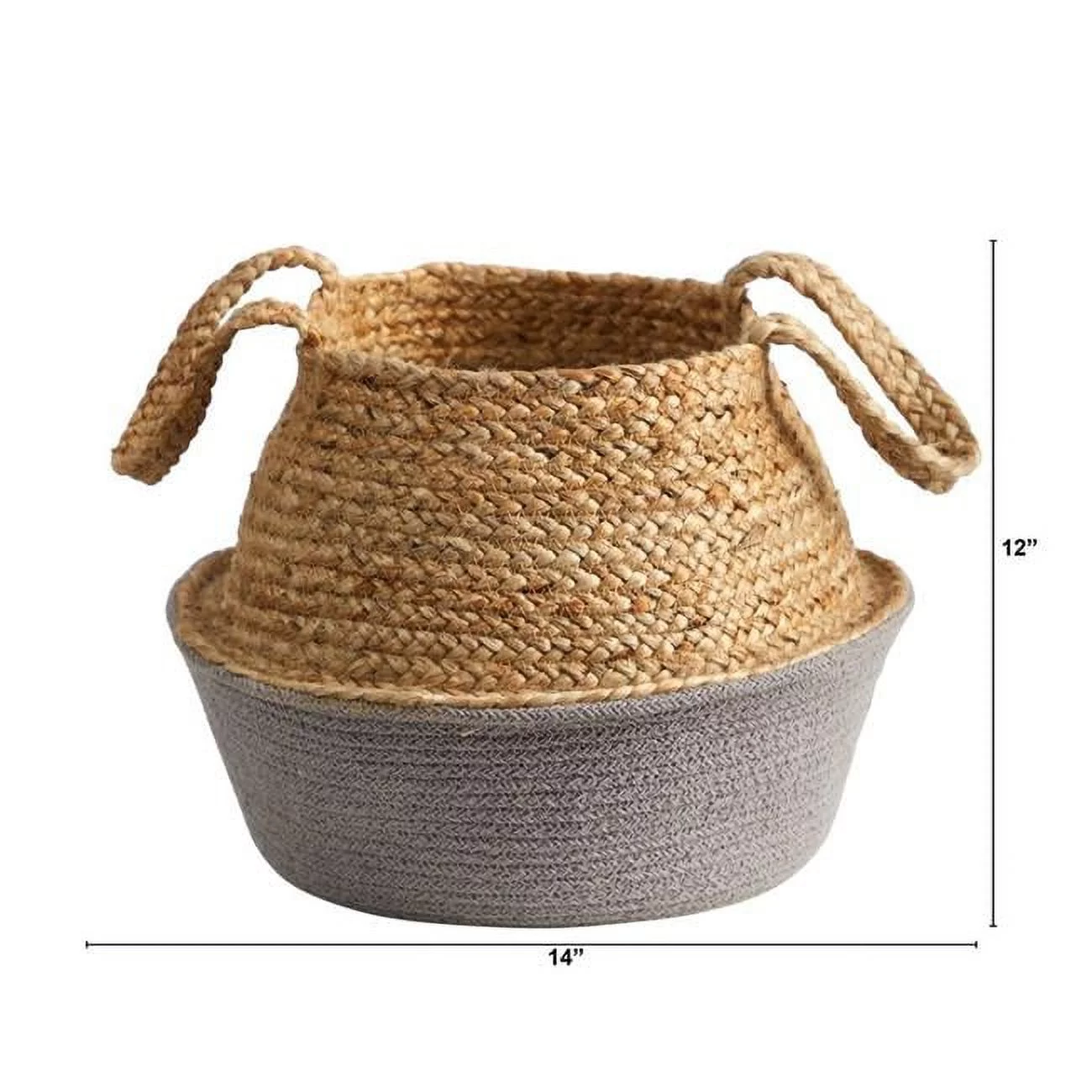 Nearly Natural 0827-S1 14 in. Boho Chic Handmade Cotton & Jute Woven Planter, Gray