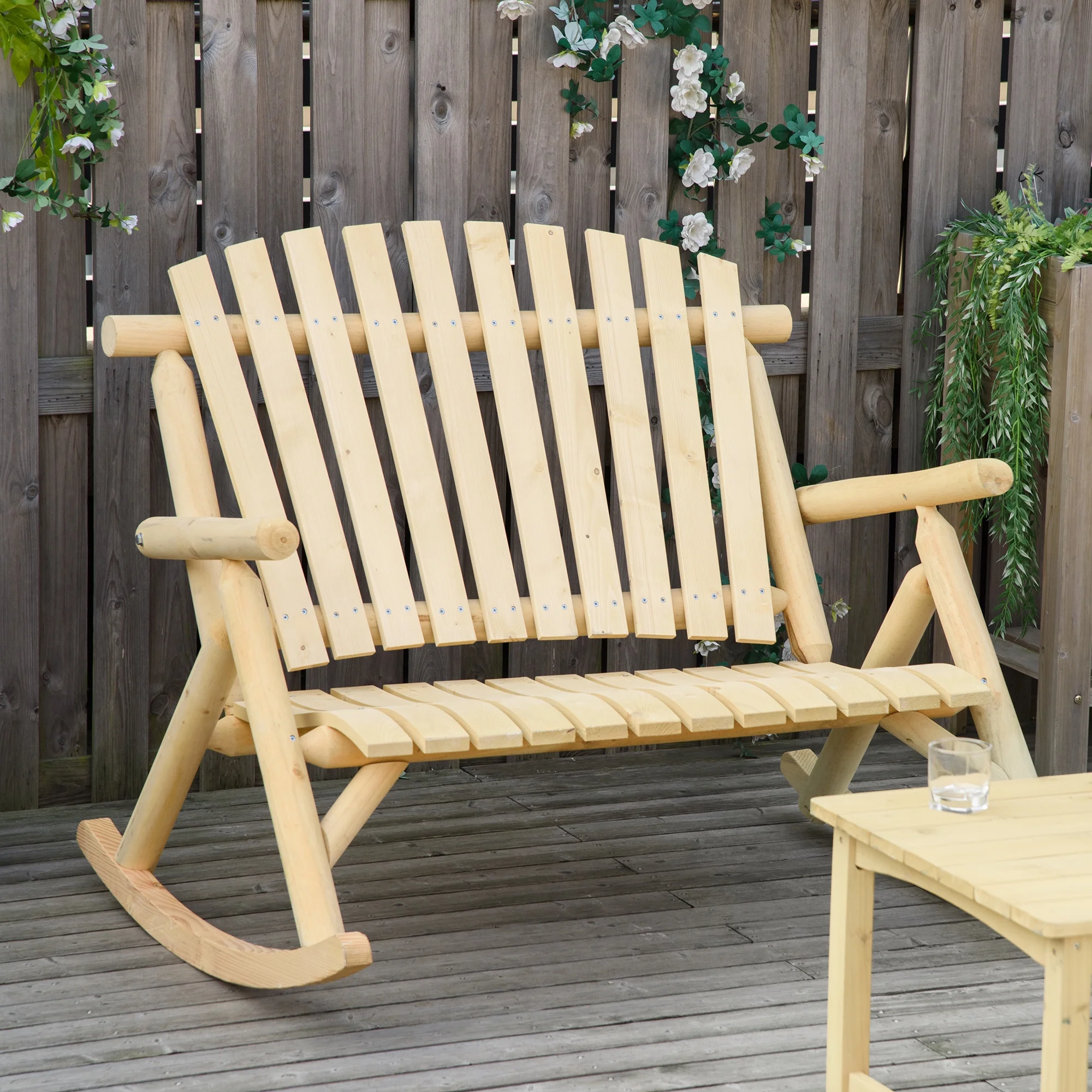 Outdoor Wooden Rocking Chairs, Oversized Backboard Rocking Chairs are Stylish Designs, Porches, Poolsides, Natural